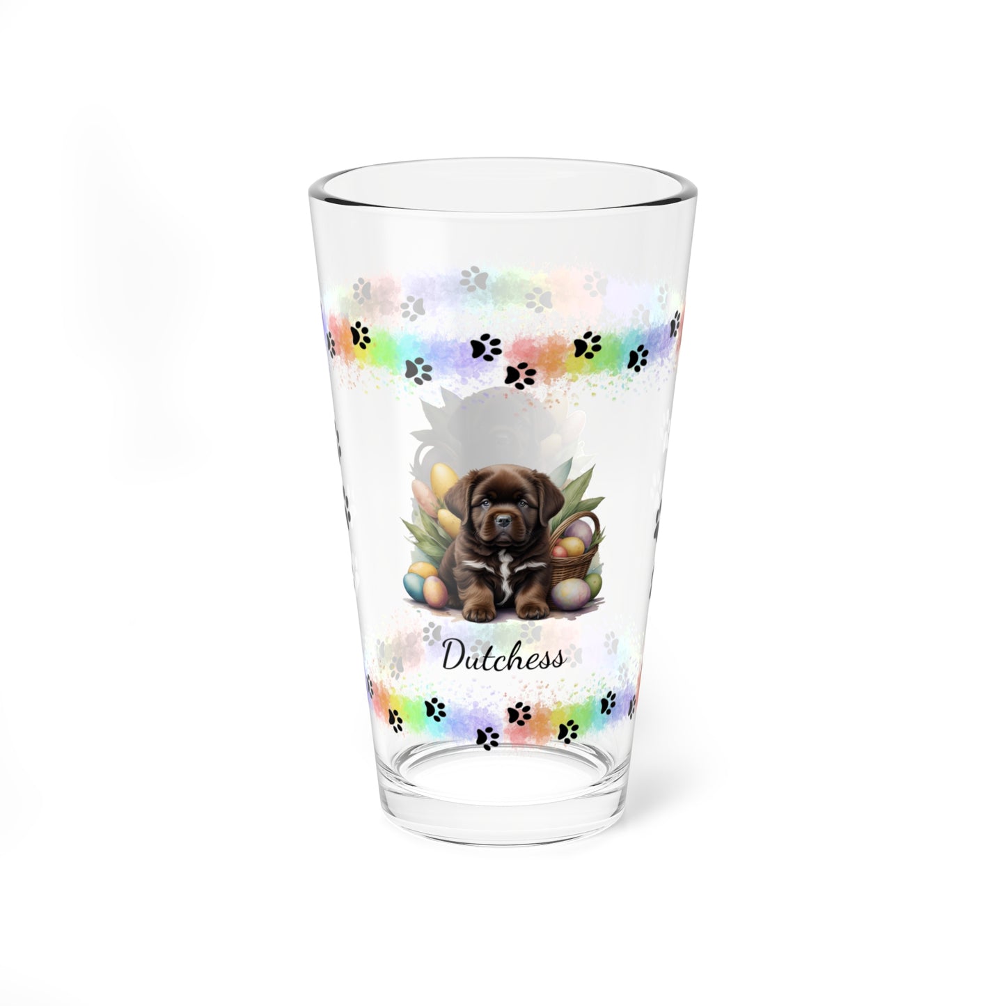 Newfoundland (Brown) Personalized Easter Puppy 16oz Pint Glass - Custom Dog Design, Mental Health Gift, Easter Décor, and Festive Celebrations