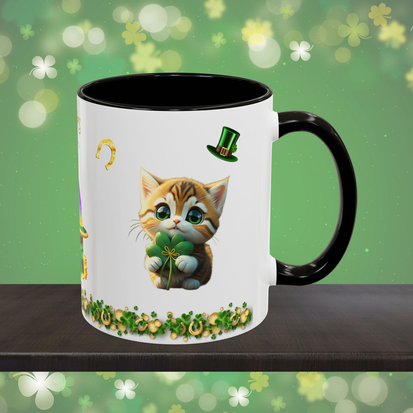 Tranquil Treasures with Tiny Whiskers: St. Patrick's Day Two-Tone Coffee Mug - Festive Ceramic Mug for Positivity & Mindfulness