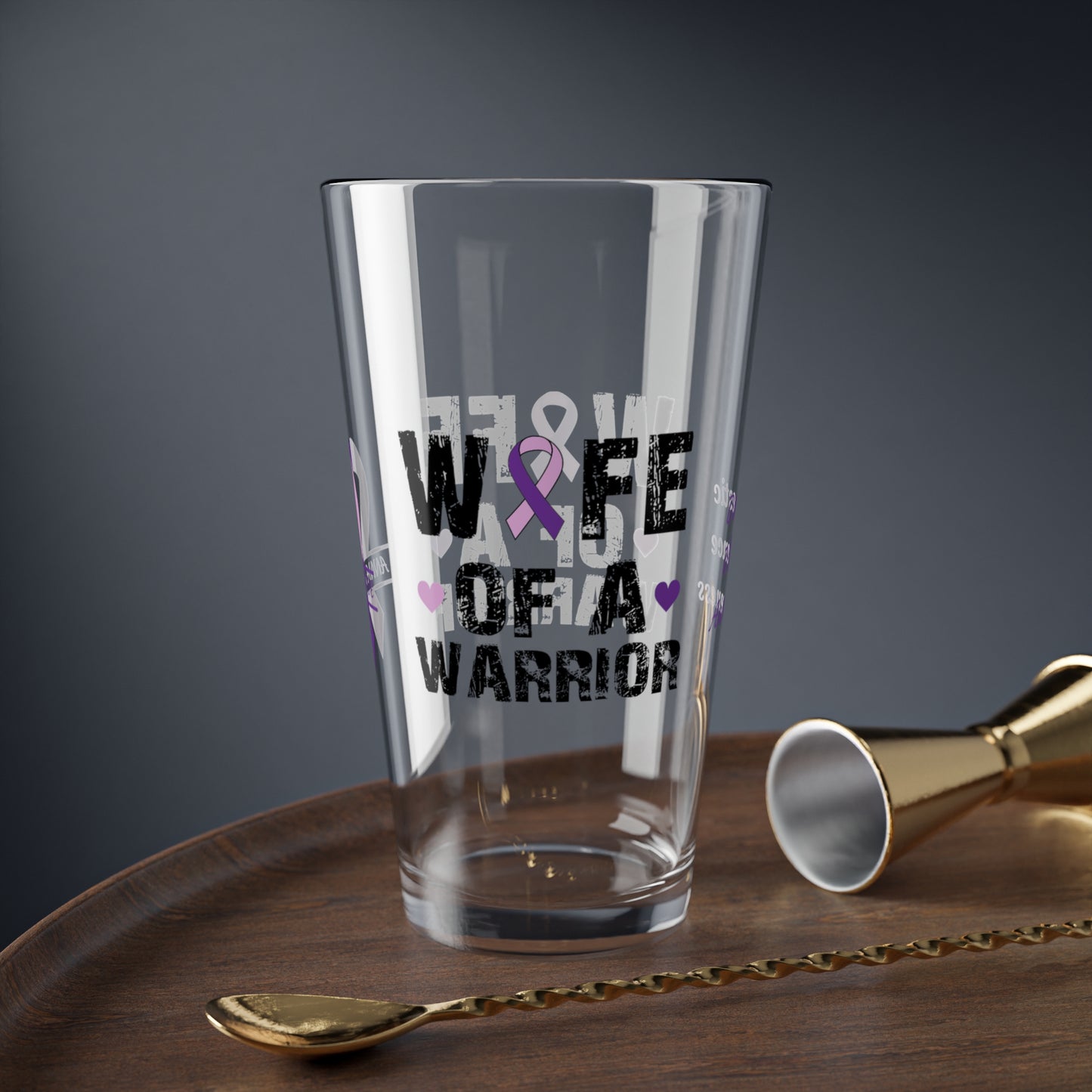 Wife of a Warrior: Personalized Domestic Violence Awareness Warrior Pint Glass - Proud Family Member