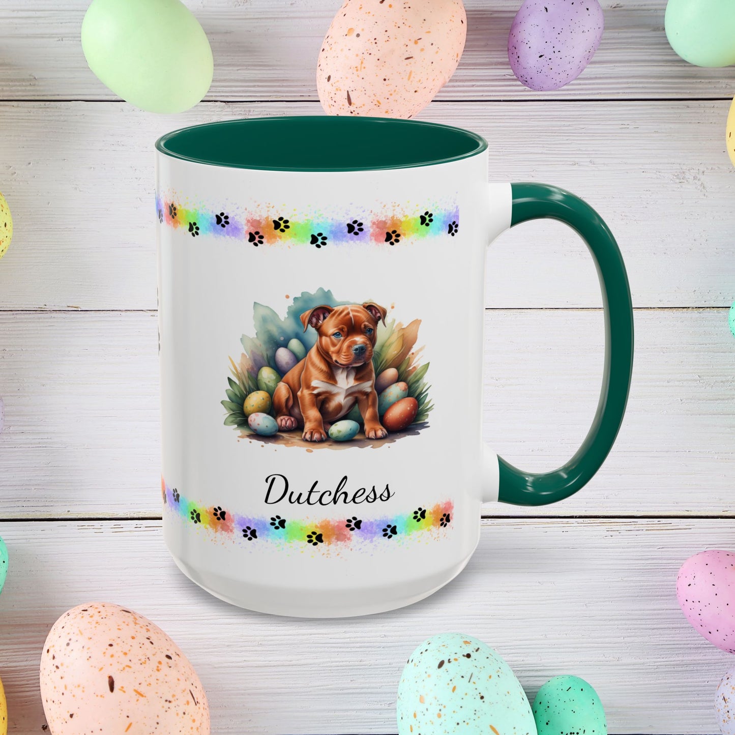 Pitbull Red Easter puppy coffee mug, personalized cute dog gift for mental health awareness and cozy drinks