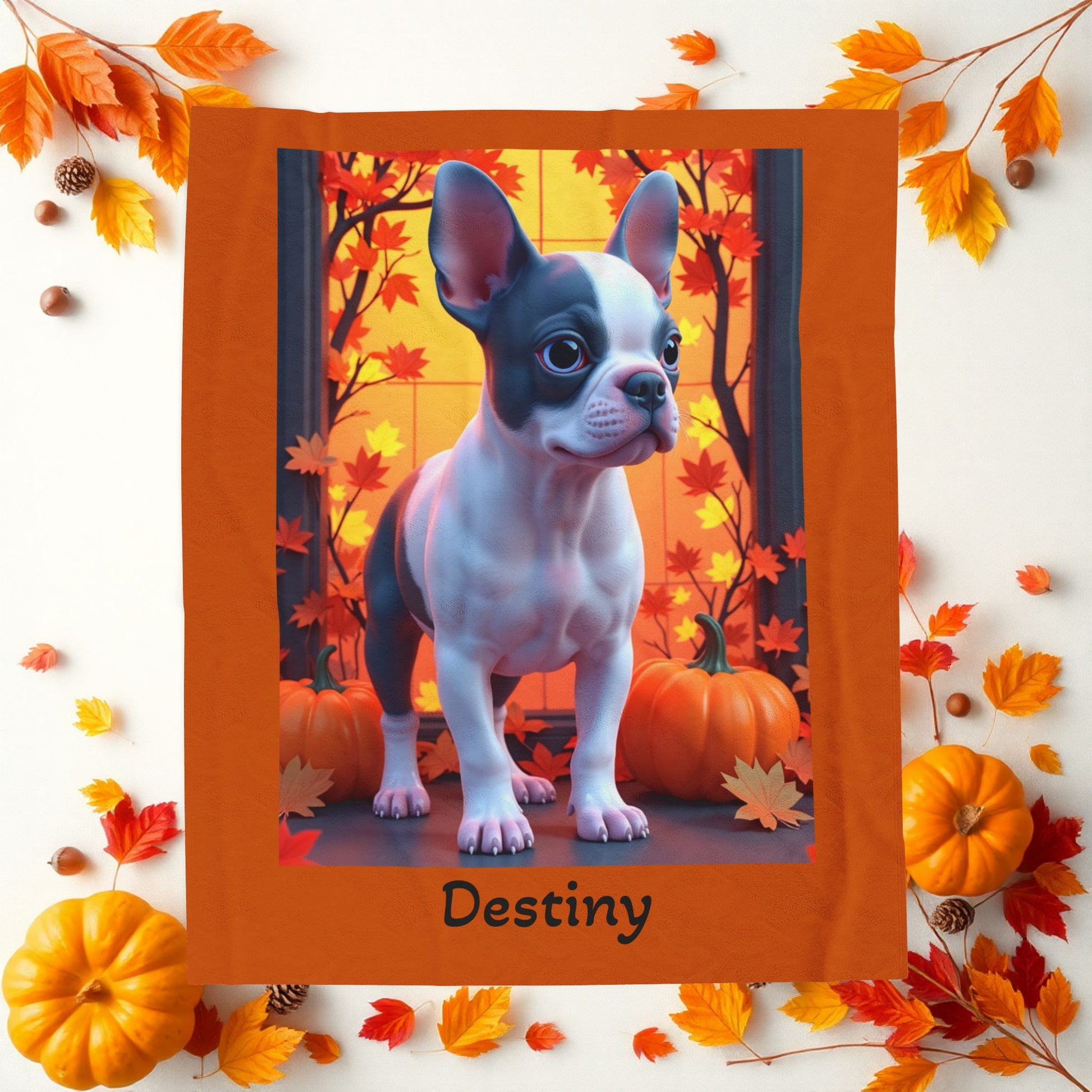 French Bulldog Blue & Pied Coat Velveteen Blanket, Personalized Plush Dog Throw, Frenchie Gift