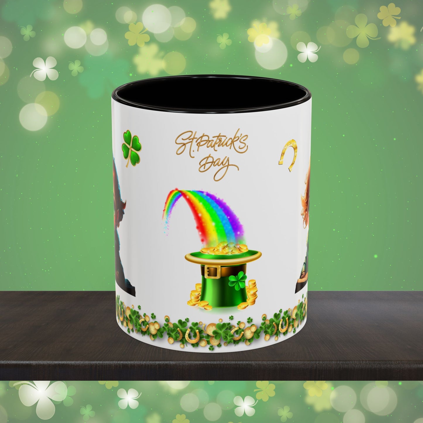 Leprechaun Labyrinth Logic: St. Patrick's Day Two-Tone Coffee Mug - Festive Ceramic Mug for Positivity & Mindfulness