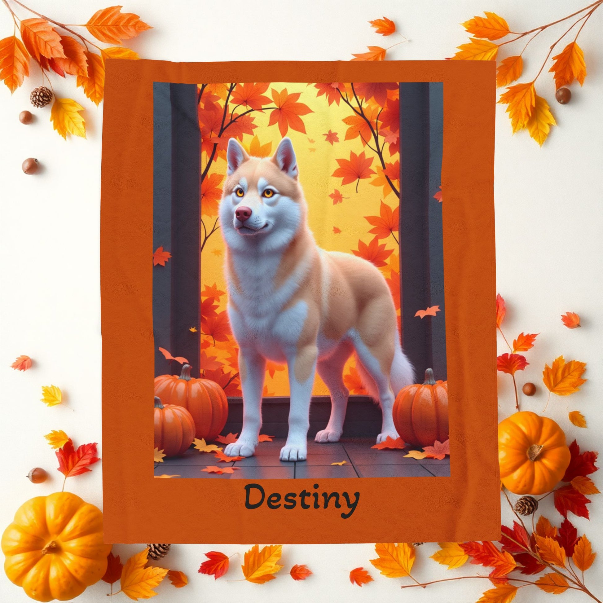 Siberian Husky Light Red Coat (Amber Eyes) Velveteen Plush Blanket, Custom Dog Throw