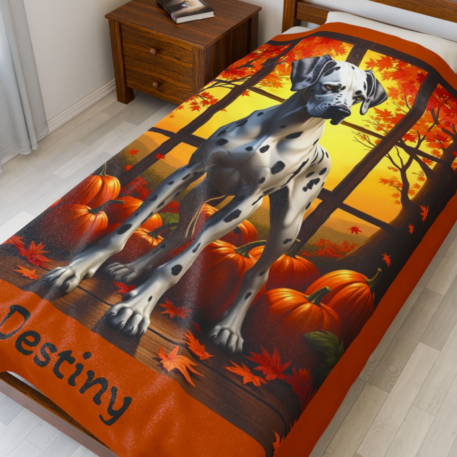 Great Dane Harlequin Coat Velveteen Plush Blanket, Soft Plush Dog Throw, Gentle Giant Fans