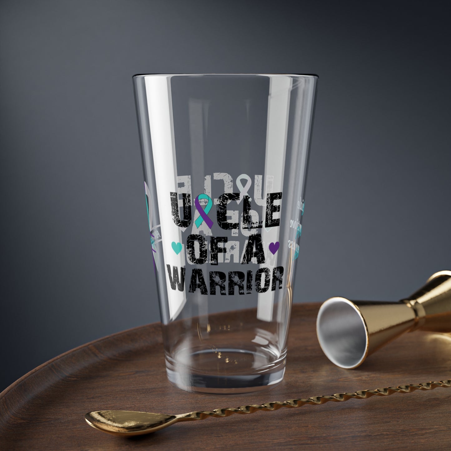 Uncle of a Warrior: Personalized Suicide Prevention Awareness Warrior Pint Glass - Proud Family Member
