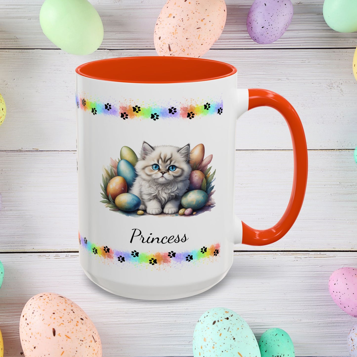 Persian Easter kitten coffee mug, personalized cute cat gift, mental health support and festive drinkware