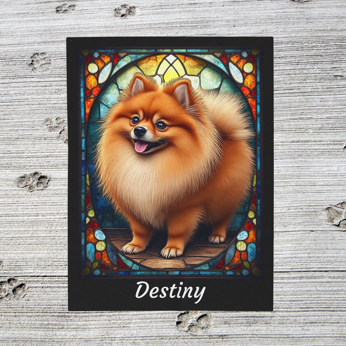 Pomeranian Red Sable Coat Blanket, Velveteen Plush Stained Glass Dog Throw, Personalized Gift for Humans
