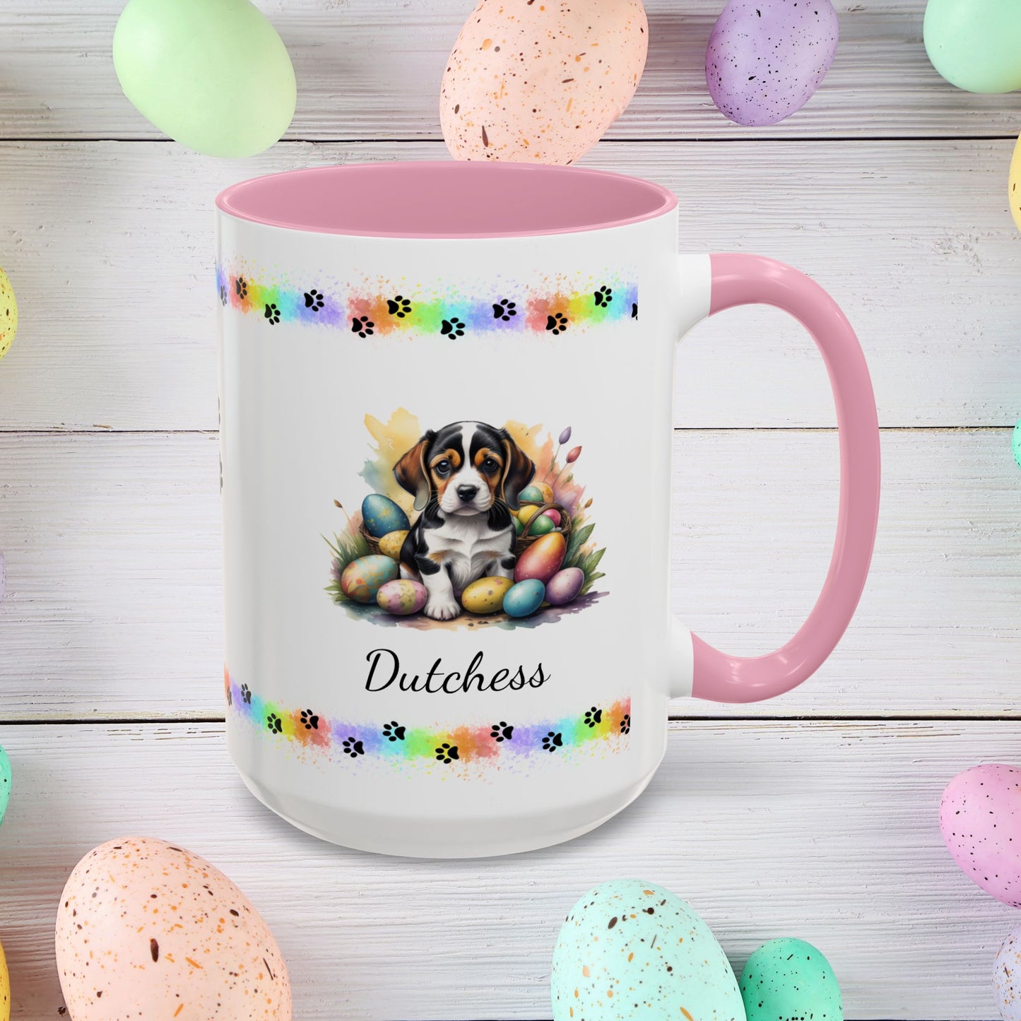 Beagle Easter puppy coffee mug, personalized cute dog gift, ideal for mental health support and cozy mornings