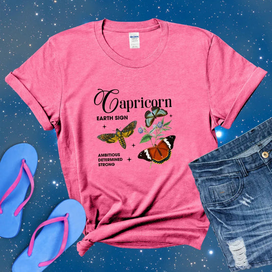 Capricorn Butterfly Zodiac T-Shirt, astrology horoscope shirt, Capricorn birthday gift tee for men or women