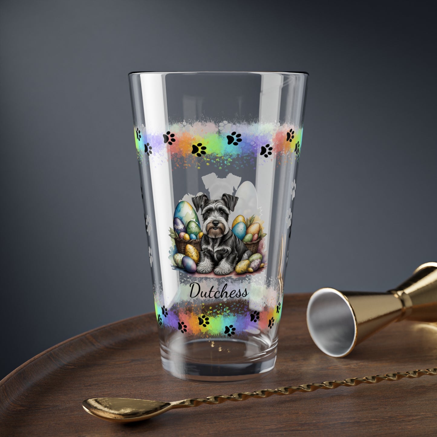 Schnauzer (Gray) Personalized Easter Puppy 16oz Pint Glass - Custom Dog Design, Mental Health Gift, Easter Décor, and Festive Celebrations