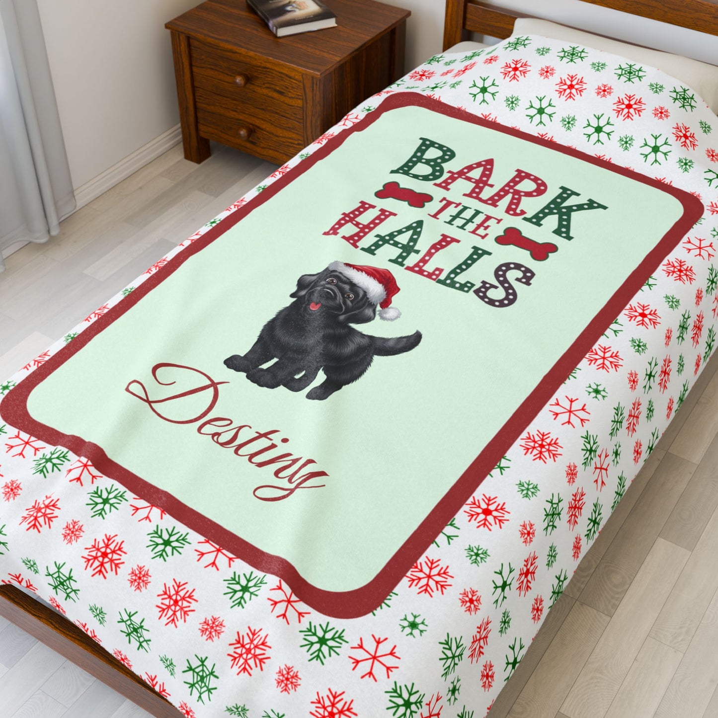 Labrador Retriever Black personalized velveteen Christmas throw Bark The Halls festive holiday dog blanket