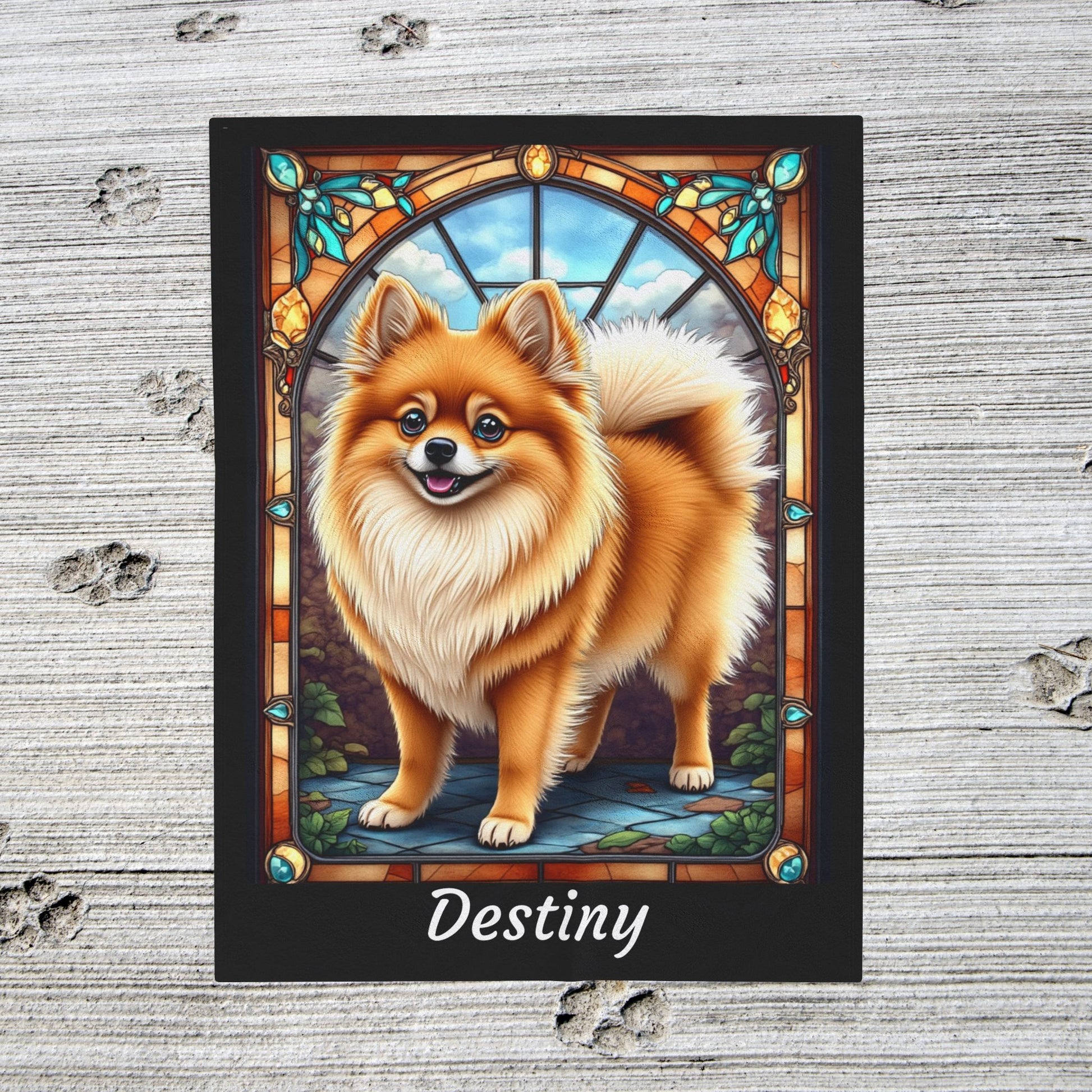 Pomeranian Orange Sable Coat Blanket, Velveteen Plush Stained Glass Dog Throw, Custom Pet Lover Gift