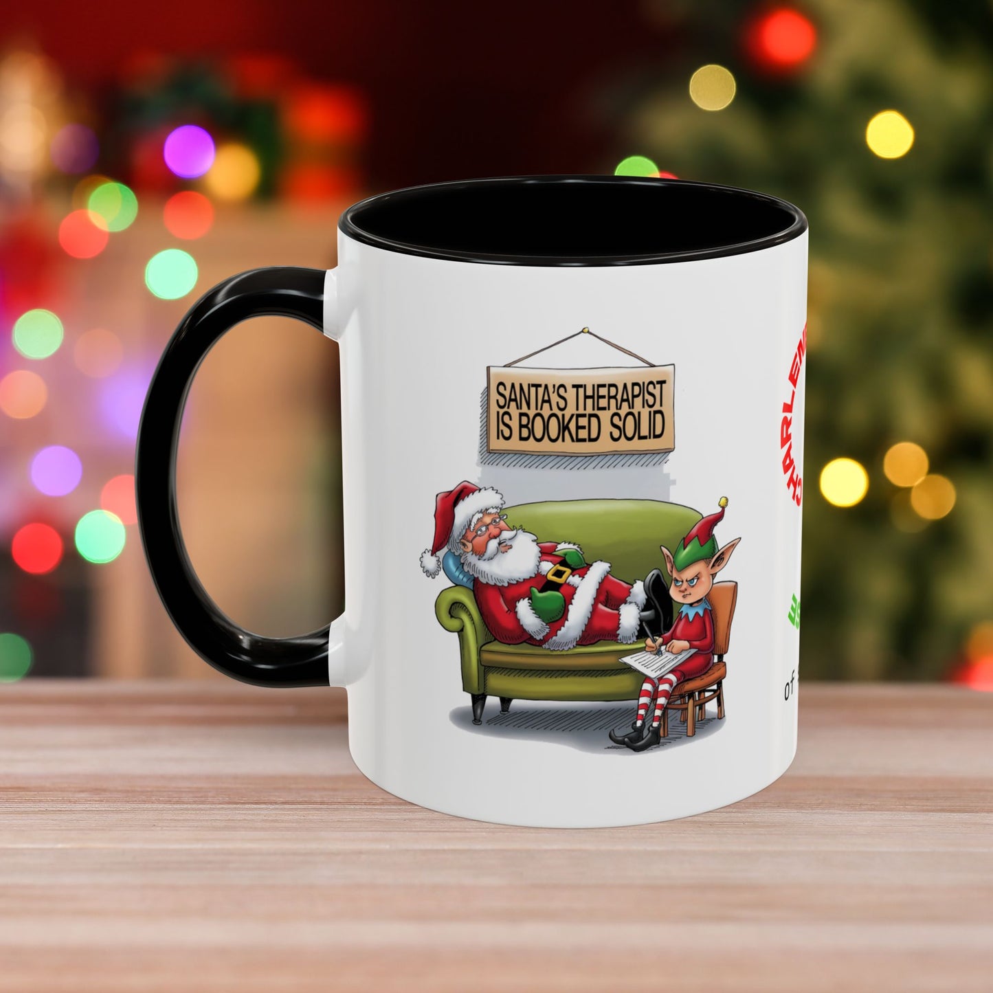 Santa's Therapist Is Booked Solid – Christmas Mug with Humorous Design and Accent Color