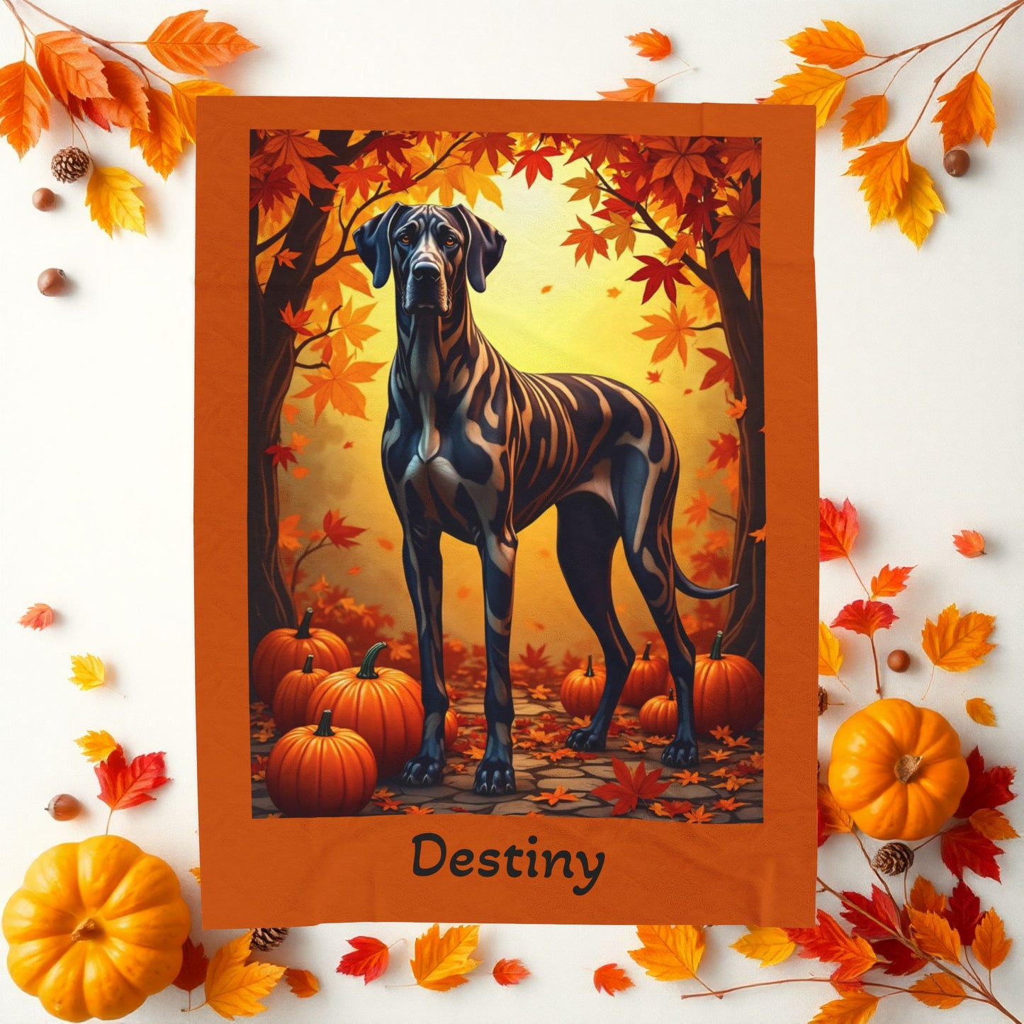 Brindle Great Dane velveteen plush blanket, cozy dog lover throw, personalized gift for gentle giant fans