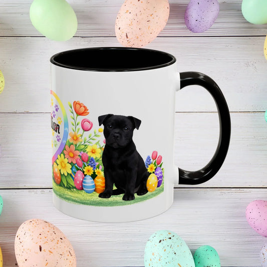 Shop our pitbull black puppy easter mug featuring the 11oz style option from MySisterIsASurvivor.