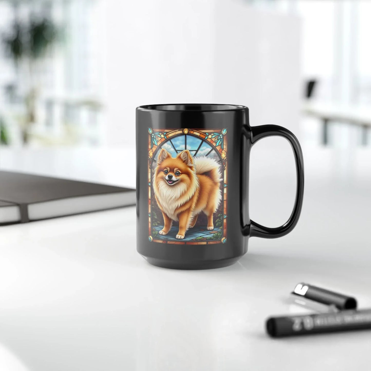 Shop our premium pomeranian orange sable personalized mug with stained glass design 11oz 15oz from MySisterIsASurvivor.