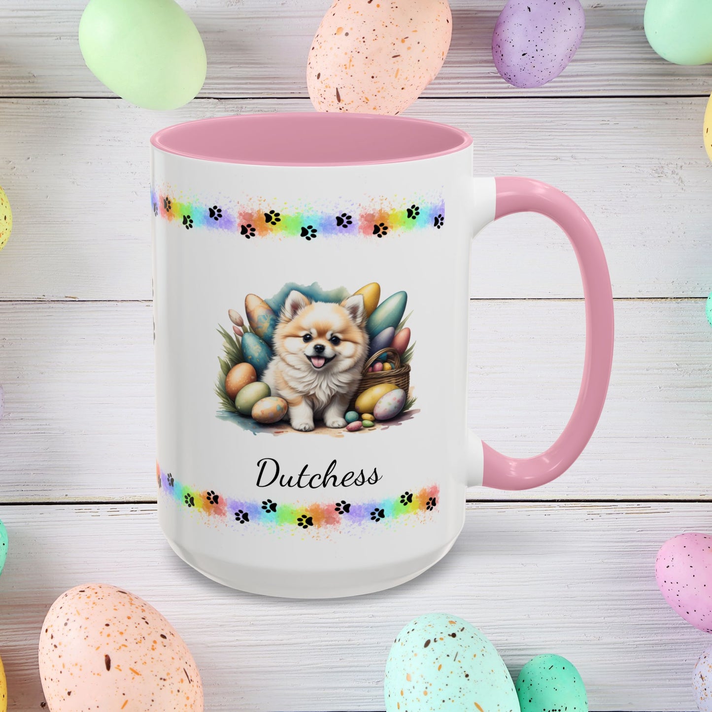 Pomeranian Cream Easter puppy coffee mug, personalized cute dog coffee cup gift for mental health support