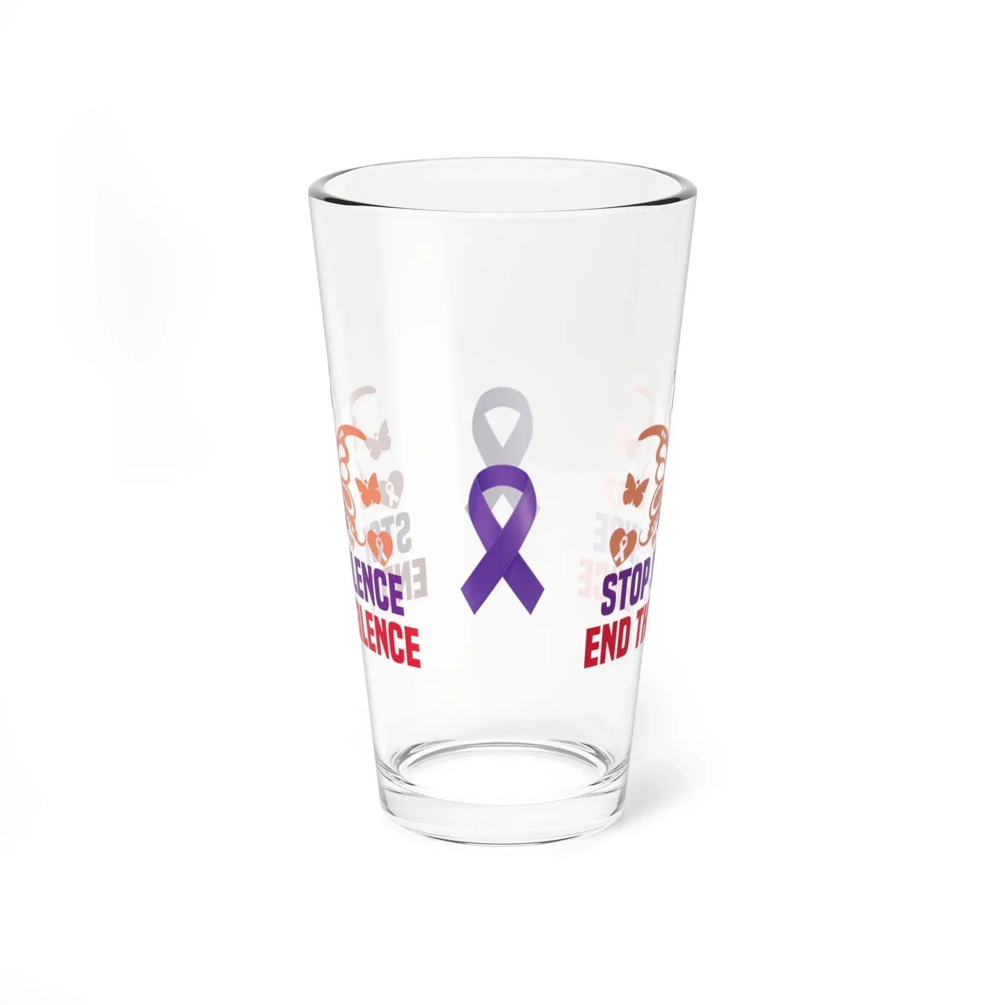 Shop our premium stop violence end the silence pint glass 16oz from MySisterIsASurvivor.