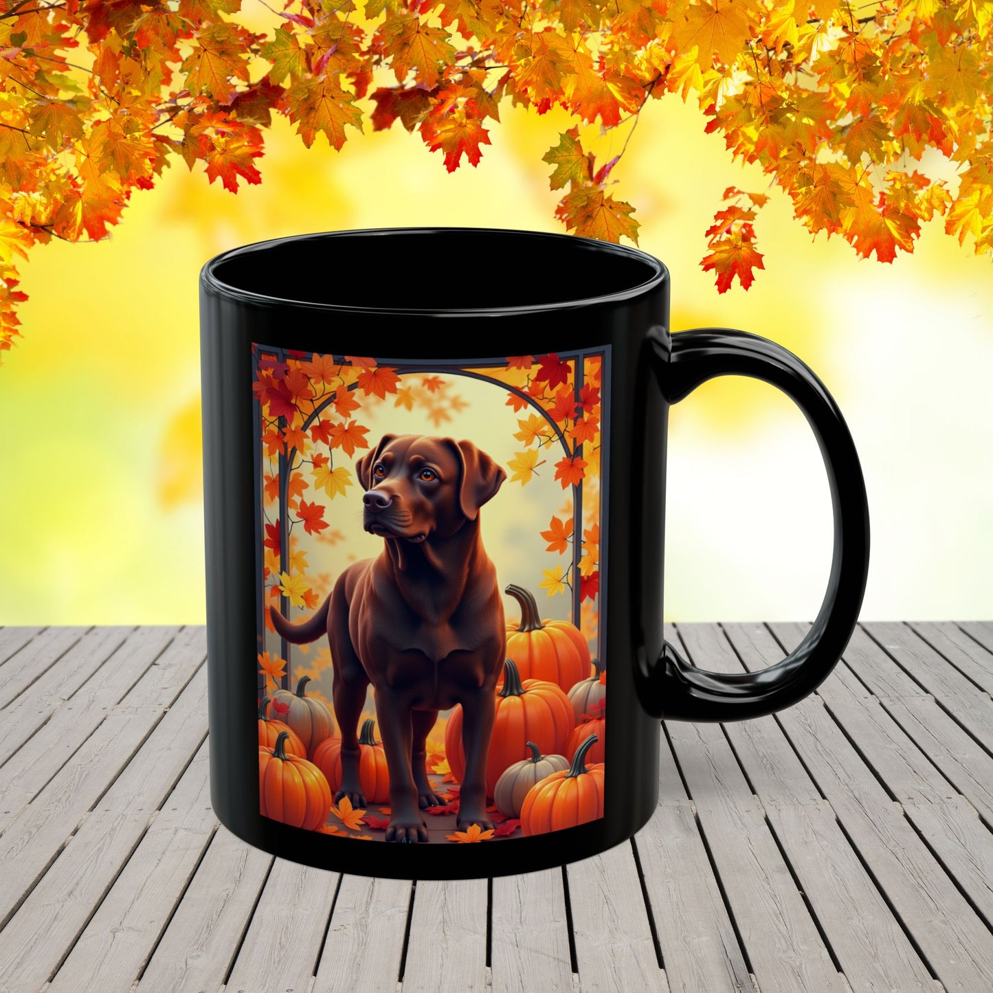 Chocolate Labrador autumn mug, personalized coffee cup for lab lovers, cozy fall gift - MySisterIsASurvivor