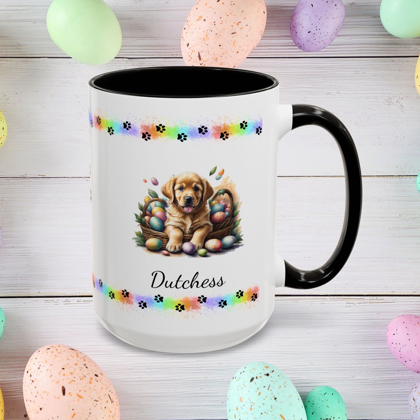 Golden Retriever Easter puppy coffee mug, personalized cute dog gift for mental health awareness and cozy drinks