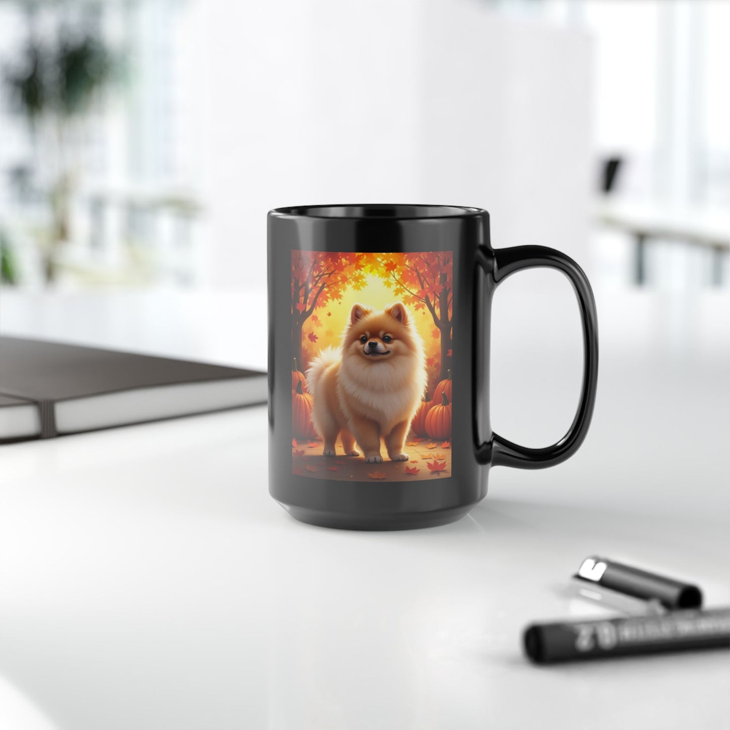 Cream Sable Pomeranian autumn coffee mug, personalized dog parent gift for cozy fall sipping