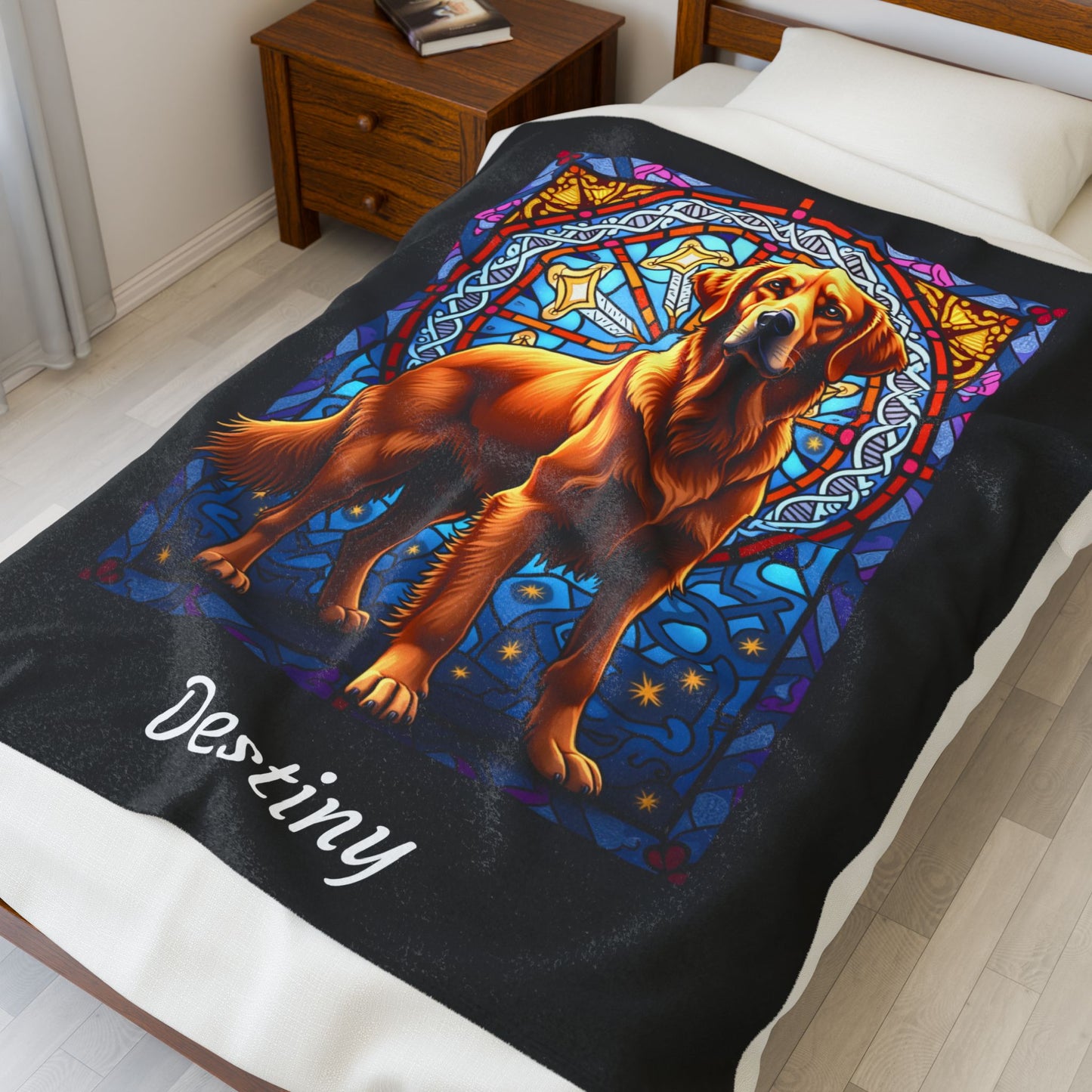 Golden Retriever Red Coat Personalized Velveteen Plush Blanket, Artistic Dog Throw, Personalized Gift