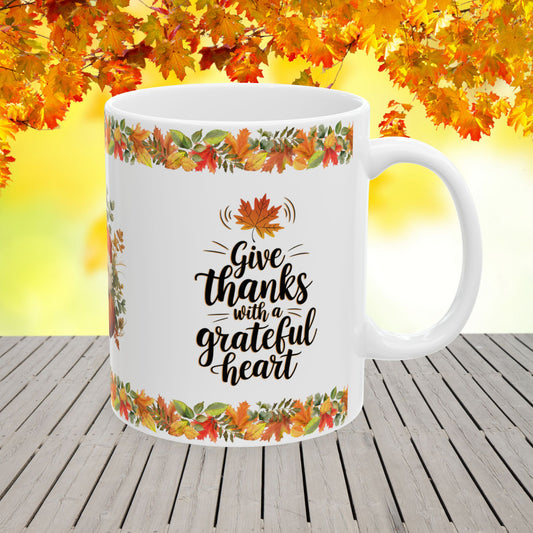 Thanksgiving Ceramic Mug with Grateful Heart Design for Gratitude and Appreciation