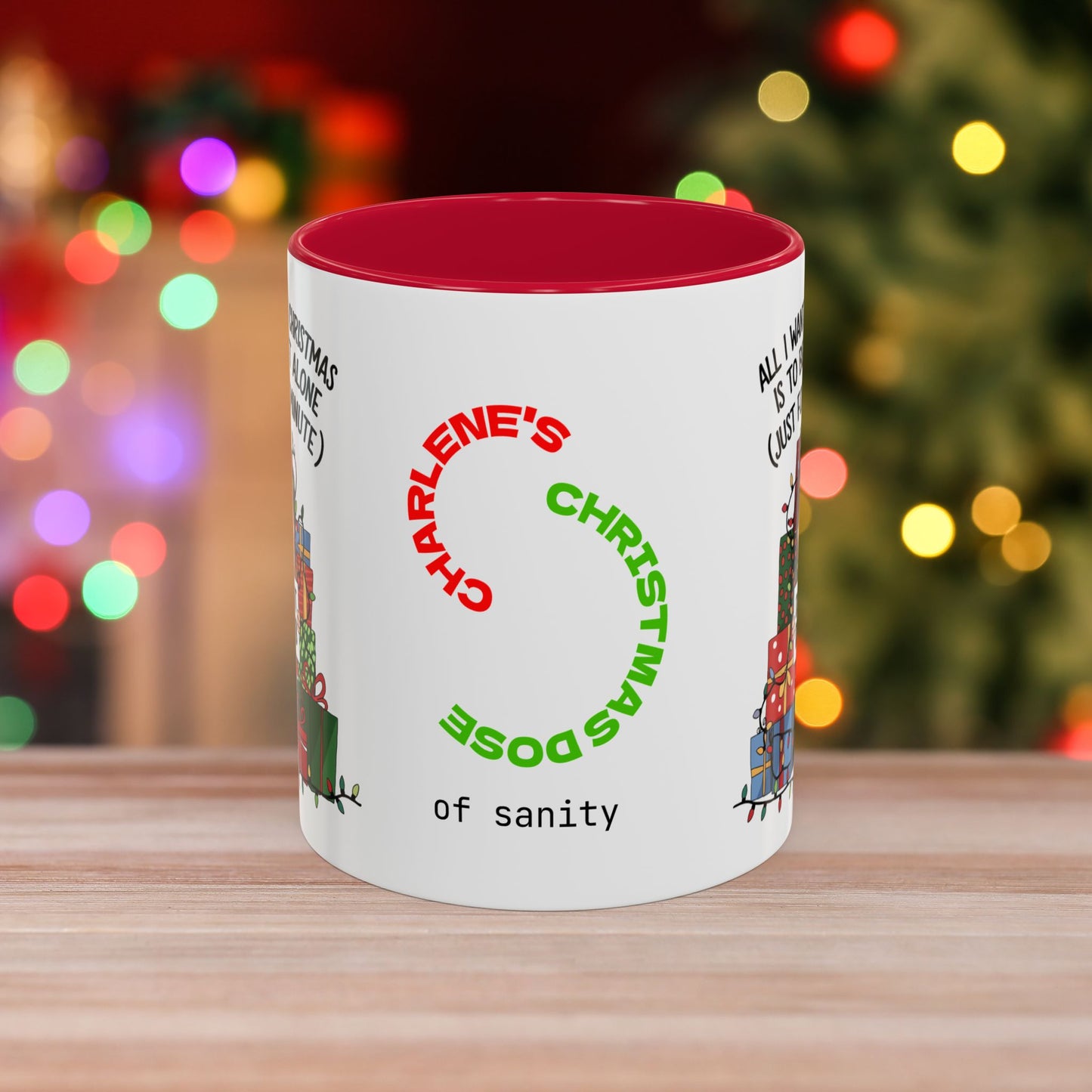 All I Want For Christmas Is To Be Left Alone – Funny Christmas Mug with Colorful Design and Accent Color