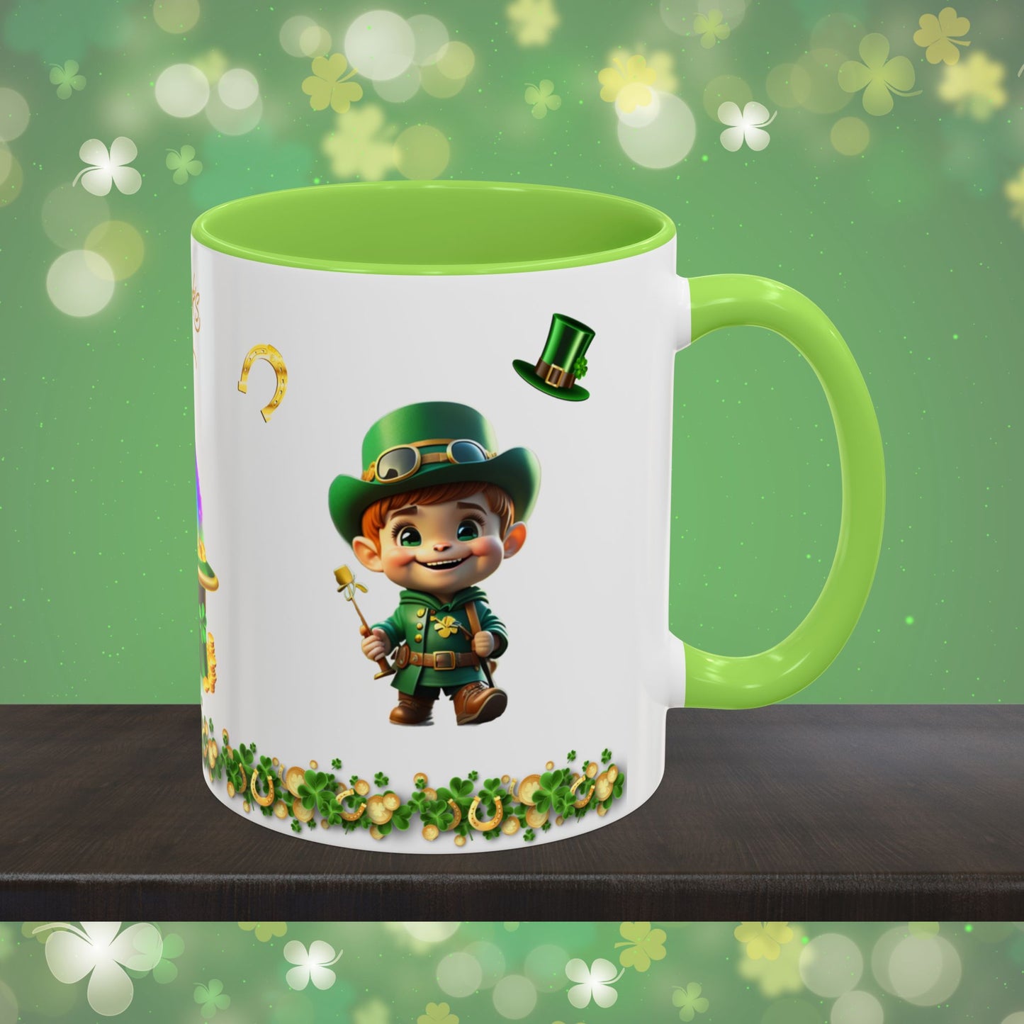 Mindful March Leprechaun: St. Patrick's Day Two-Tone Coffee Mug - Festive Ceramic Mug for Positivity & Mindfulness