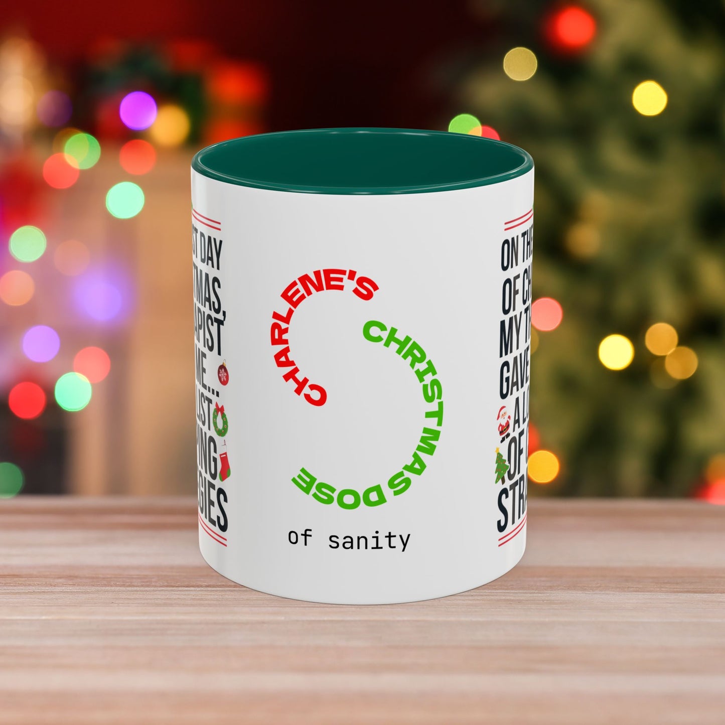 On The First Day Of Christmas, My Therapist Gave To Me... – Christmas Mug with Humorous Design and Accent Color