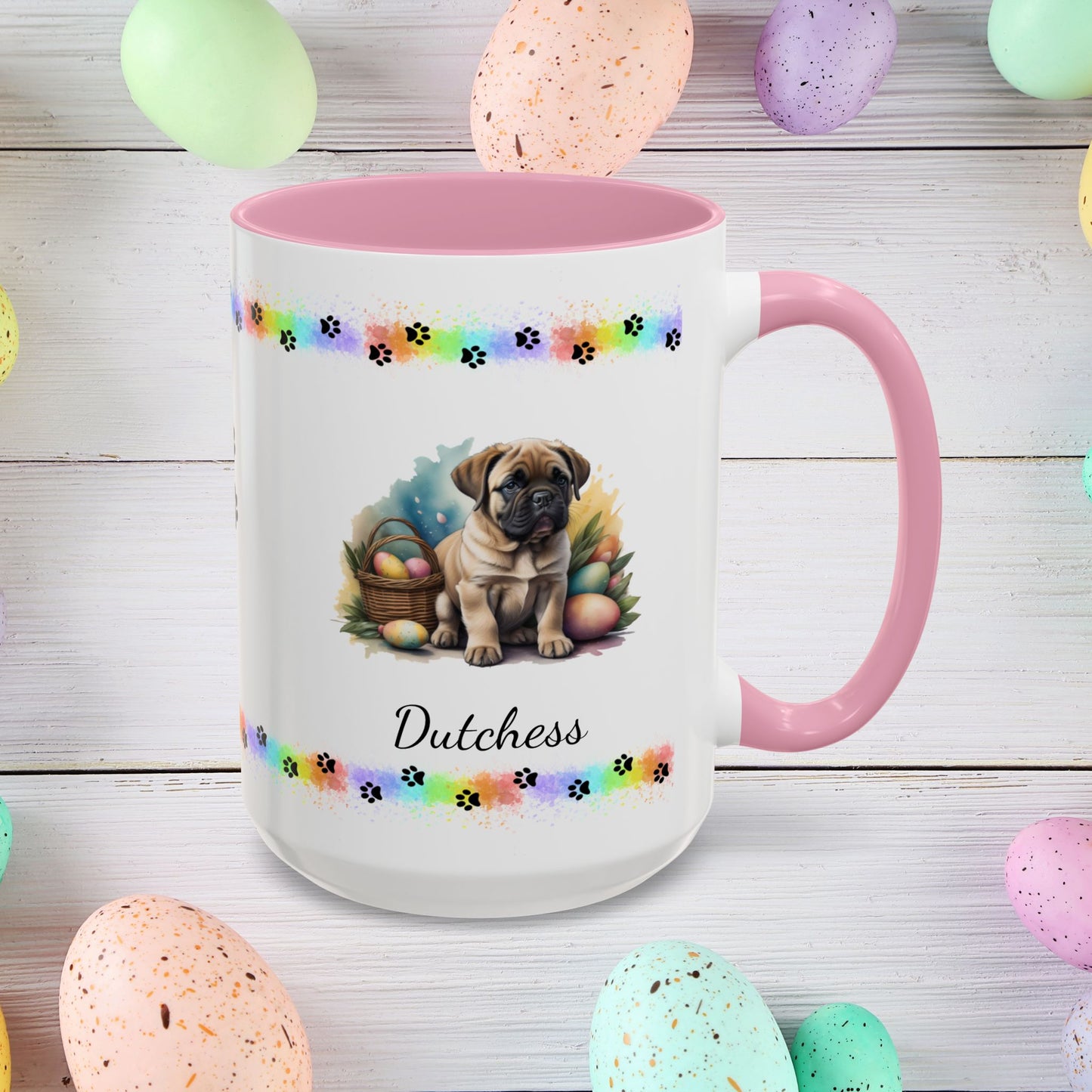 English Mastiff Easter puppy coffee mug, personalized cute dog gift for mental health support, perfect for coffee or tea