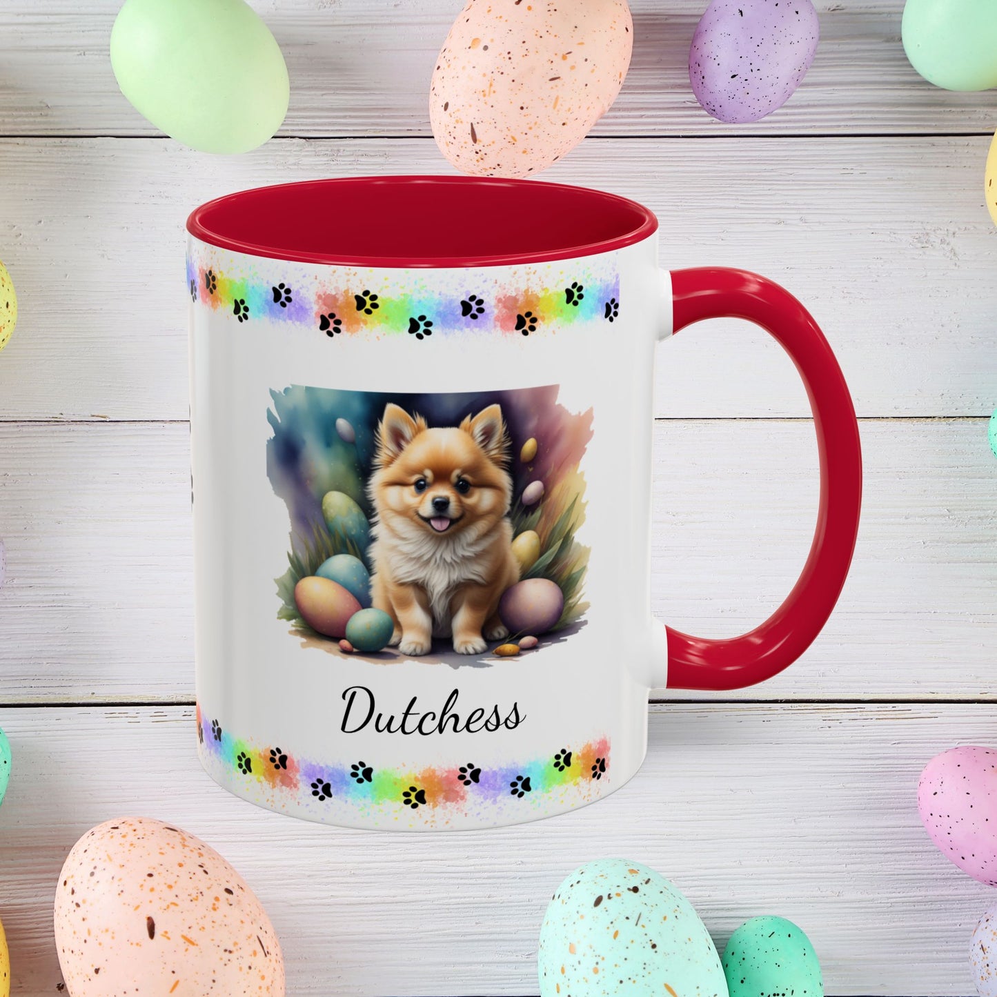 Pomeranian Orange Easter puppy coffee mug, personalized cute dog gift for mental health awareness and cozy drinks