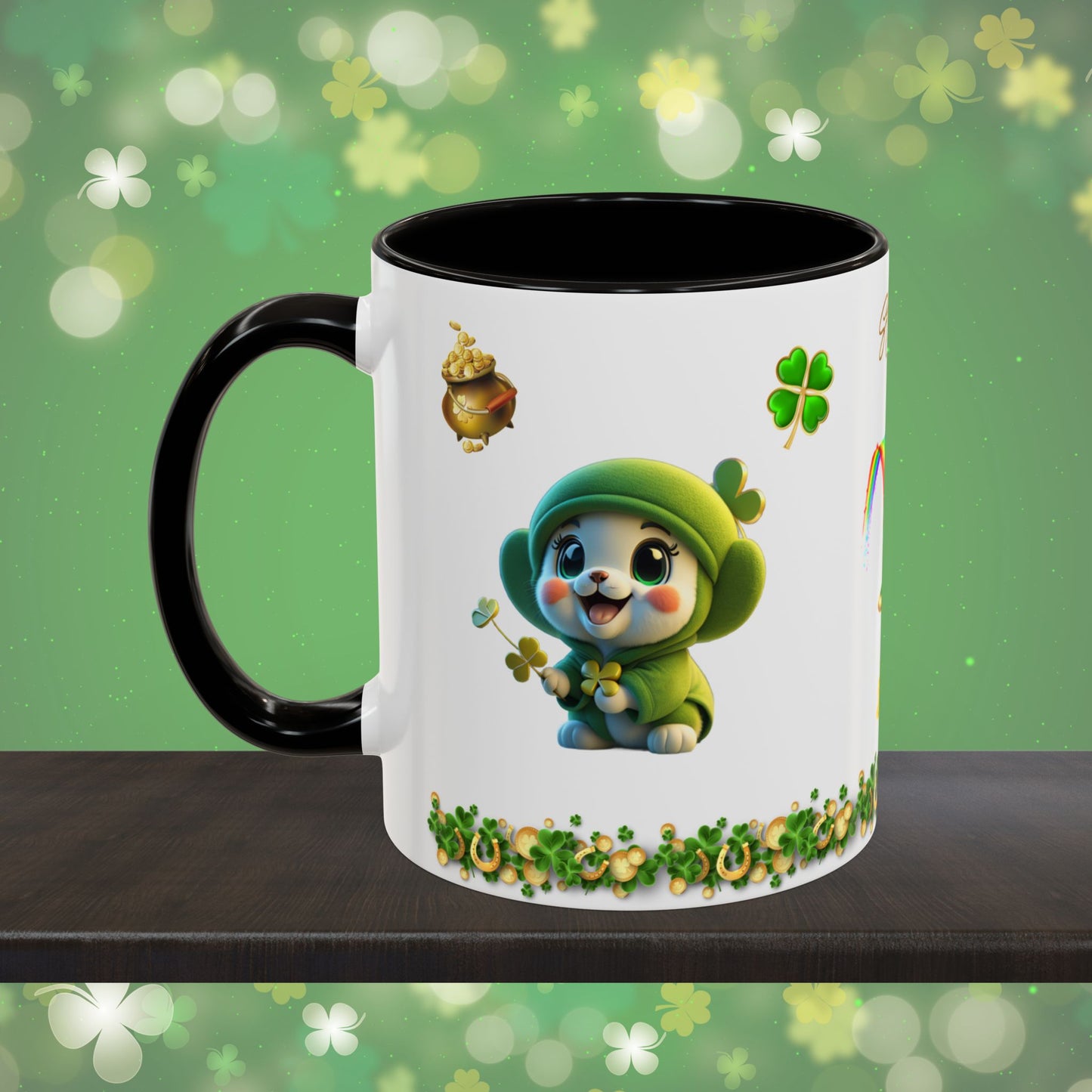 Blissful Blarney Kitten: St. Patrick's Day Two-Tone Coffee Mug - Festive Ceramic Mug for Positivity & Mindfulness