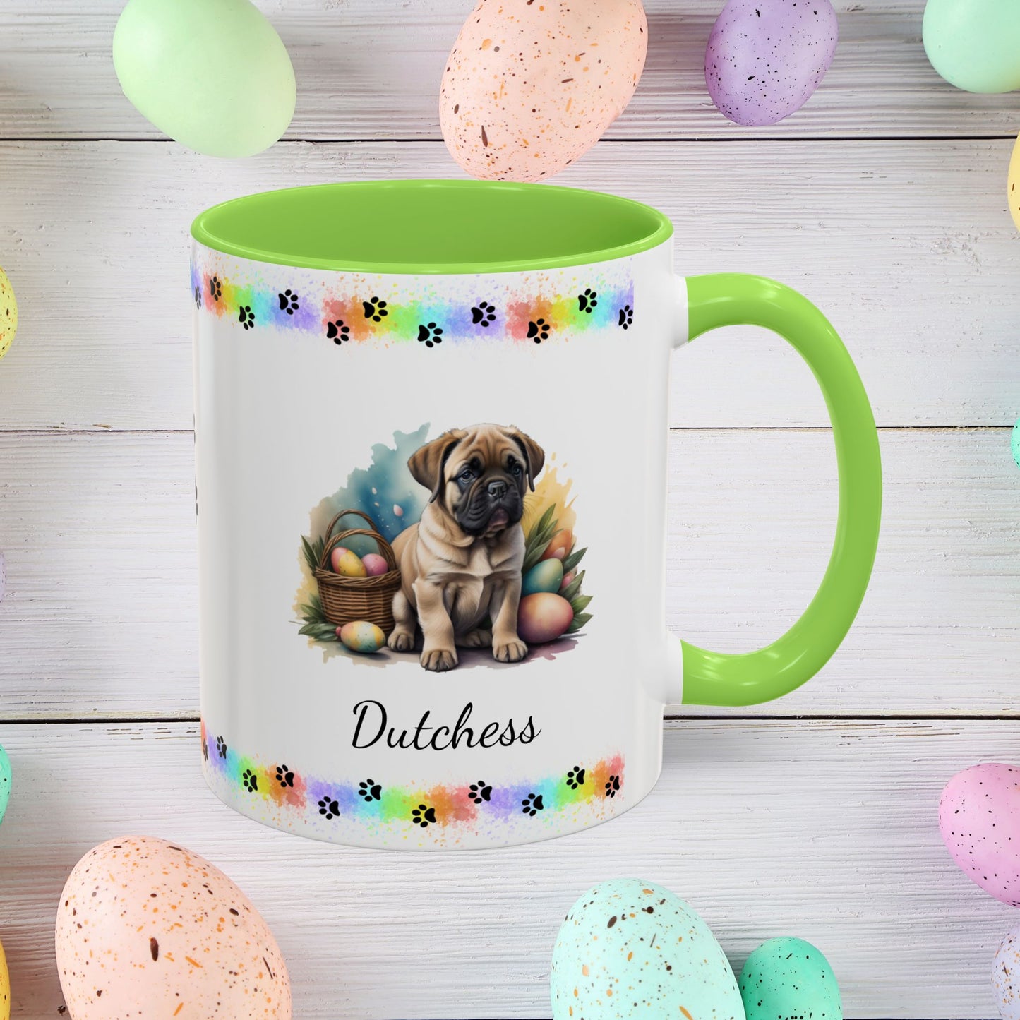 English Mastiff Easter puppy coffee mug, personalized cute dog gift for mental health support, perfect for coffee or tea