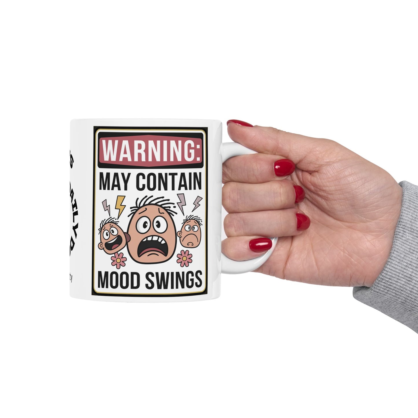 Warning: May Contain Mood Swings Funny Mental Health Mug, Stylish Ceramic Coffee Cup, Positive Affirmation Gift, Anxiety Relief, Self-Care Mug, Therapist Office Decor
