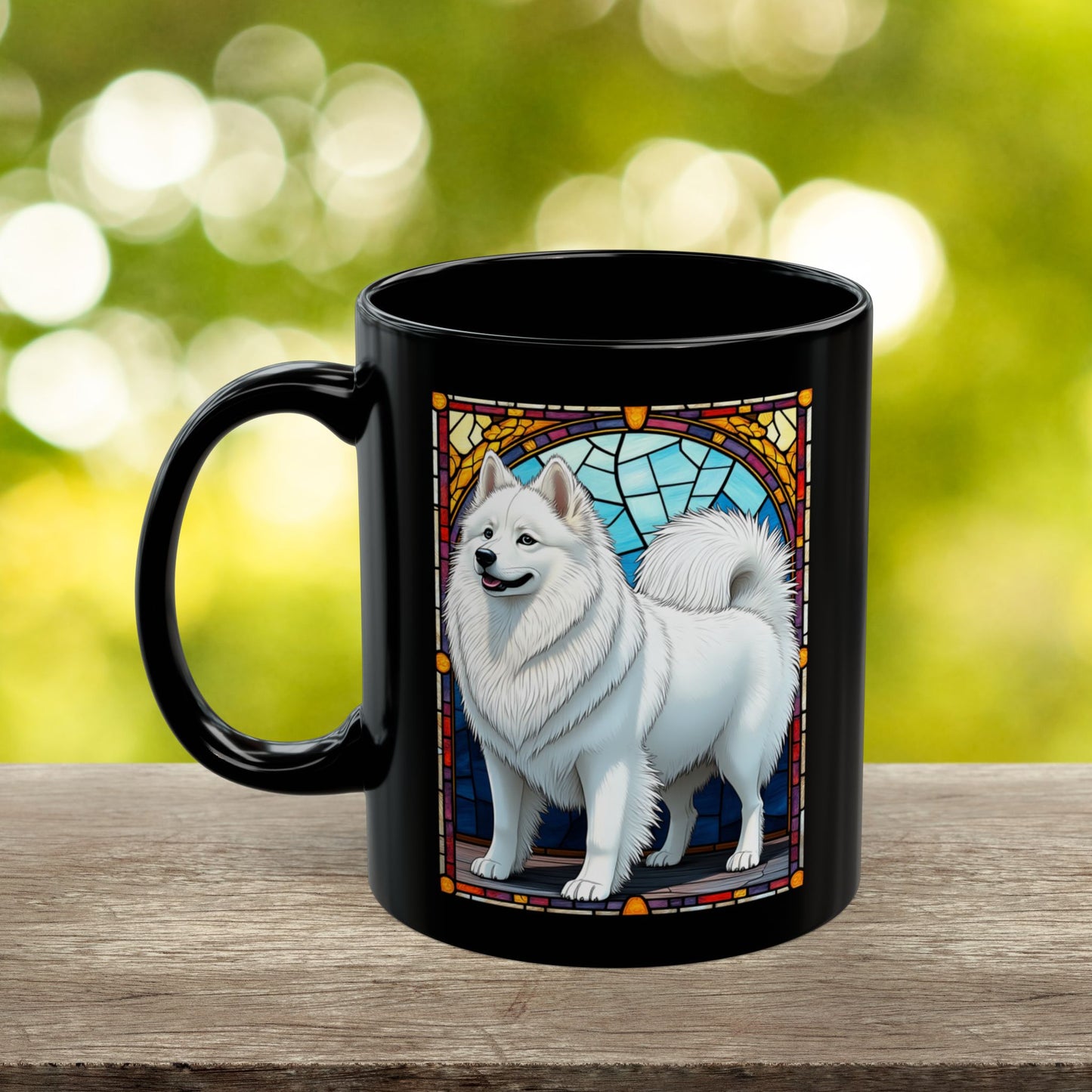 American Eskimo personalized mug, stained glass coffee cup gift for dog lovers and pet parents