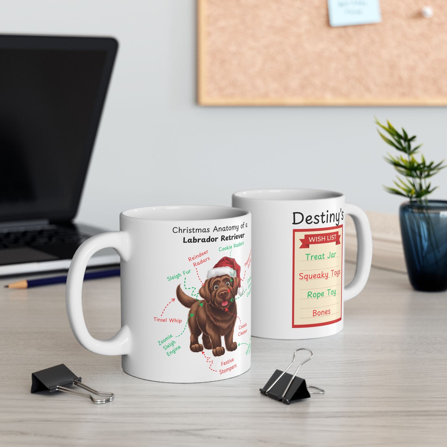 Labrador Retriever (Chocolate) Personalized Christmas Dog Anatomy Mug, Funny Holiday Gift for Dog Lovers, Festive Dog Breed Coffee Cup