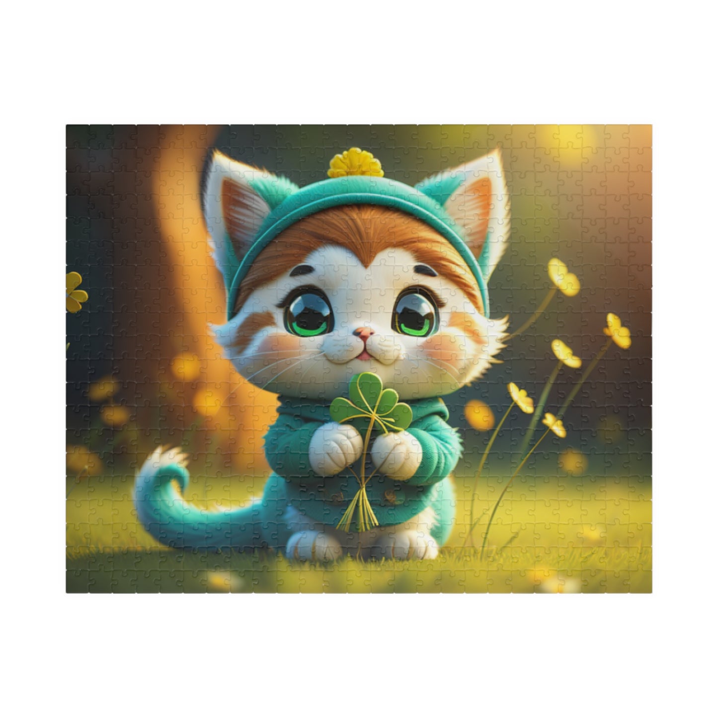 Serene Shamrock Kitty - St. Patrick's Day Mental Health Puzzle