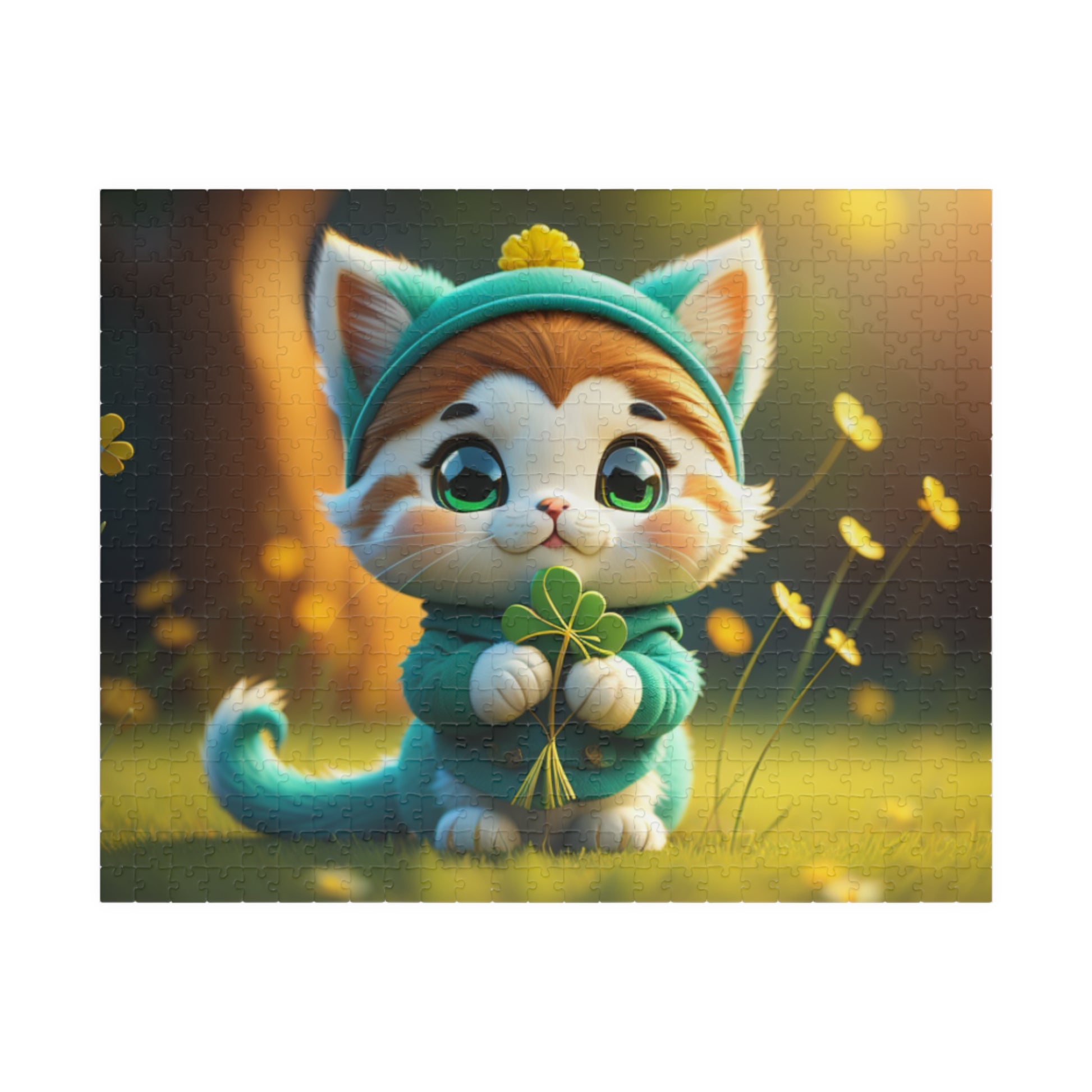 Serene Shamrock Kitty - St. Patrick's Day Mental Health Puzzle