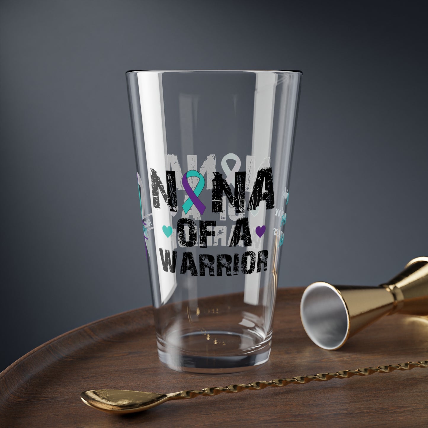 Nana of a Warrior: Personalized Suicide Prevention Awareness Warrior Pint Glass - Proud Family Member