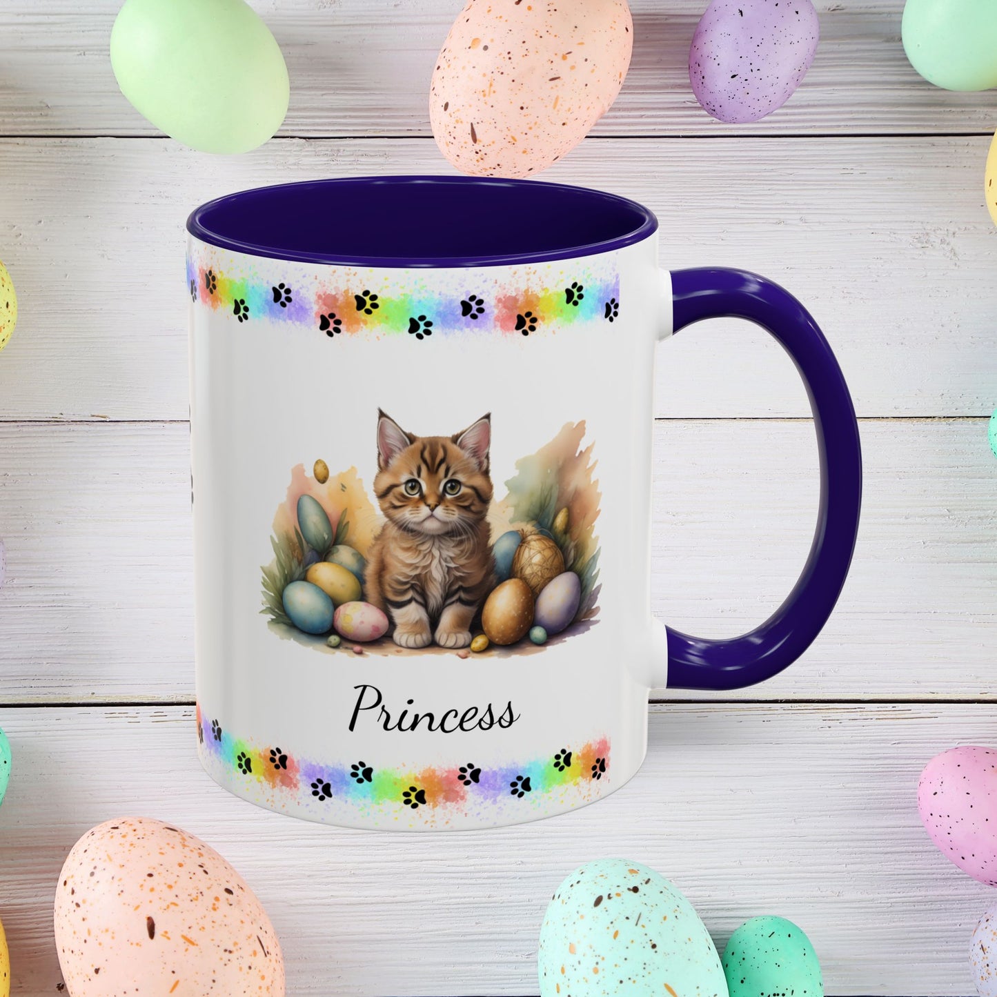 Bobtail cute kitten Easter coffee mug, personalized gift for cat lovers, mental health awareness and home use