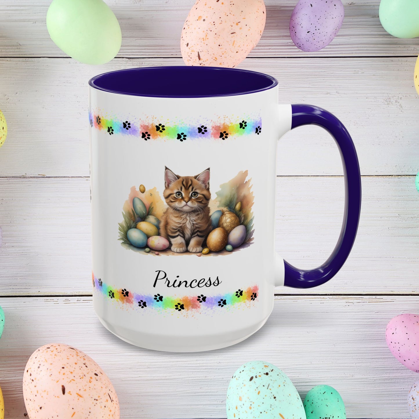 Bobtail cute kitten Easter coffee mug, personalized gift for cat lovers, mental health awareness and home use