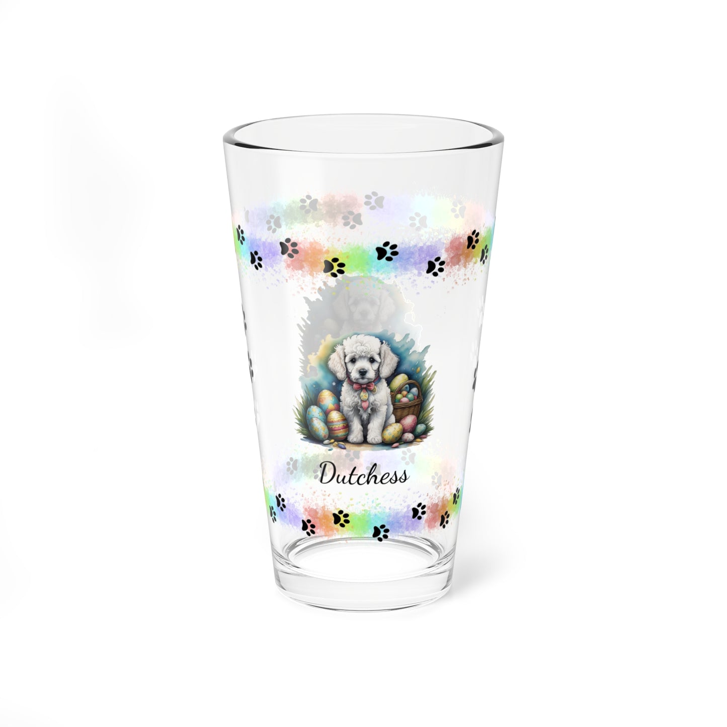 Poodle (White) Personalized Easter Puppy 16oz Pint Glass - Custom Dog Design, Mental Health Gift, Easter Décor, and Festive Celebrations