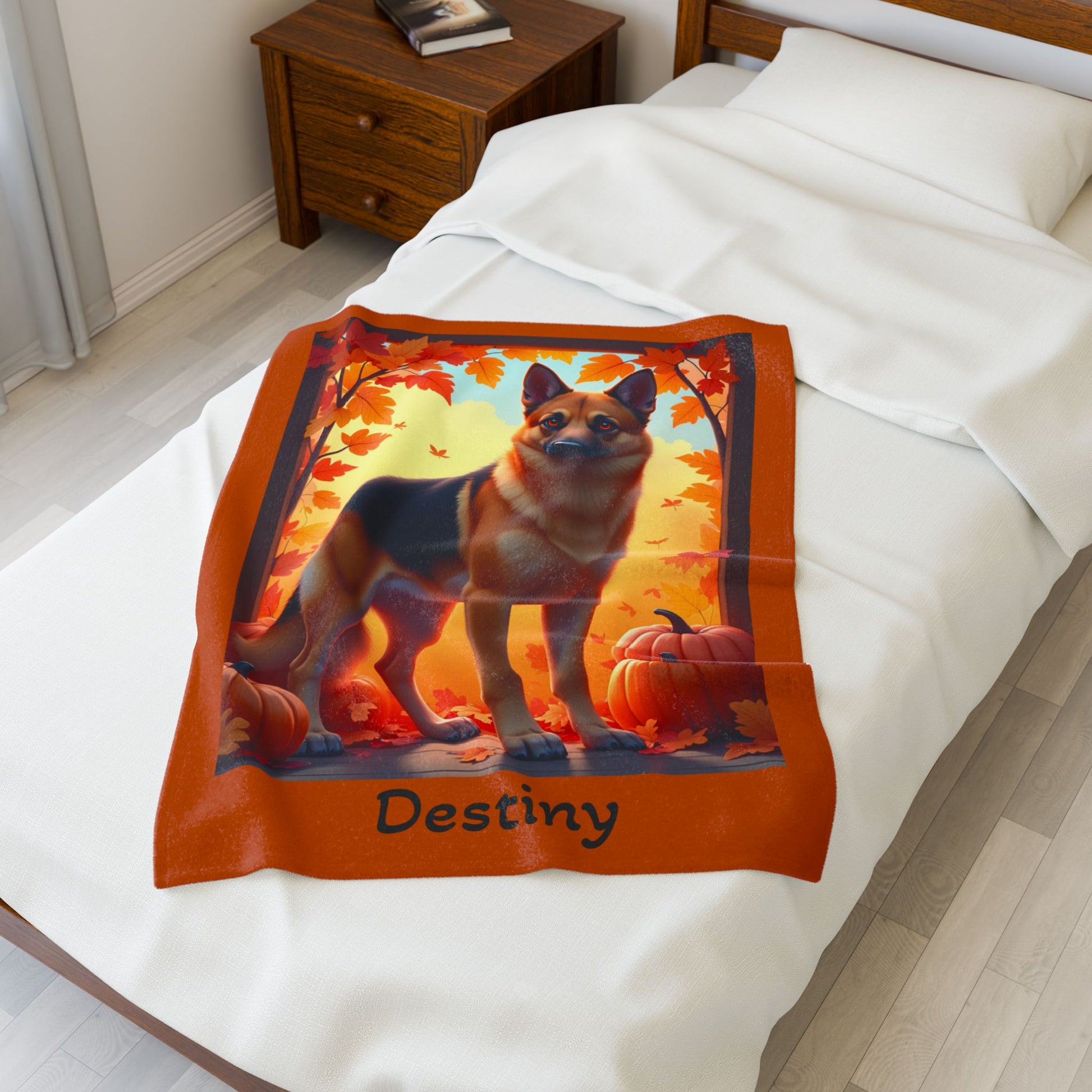 German Shepherd Black & Tan Coat Velveteen Blanket, Personalized Plush Dog Throw, GSD Fans Gift