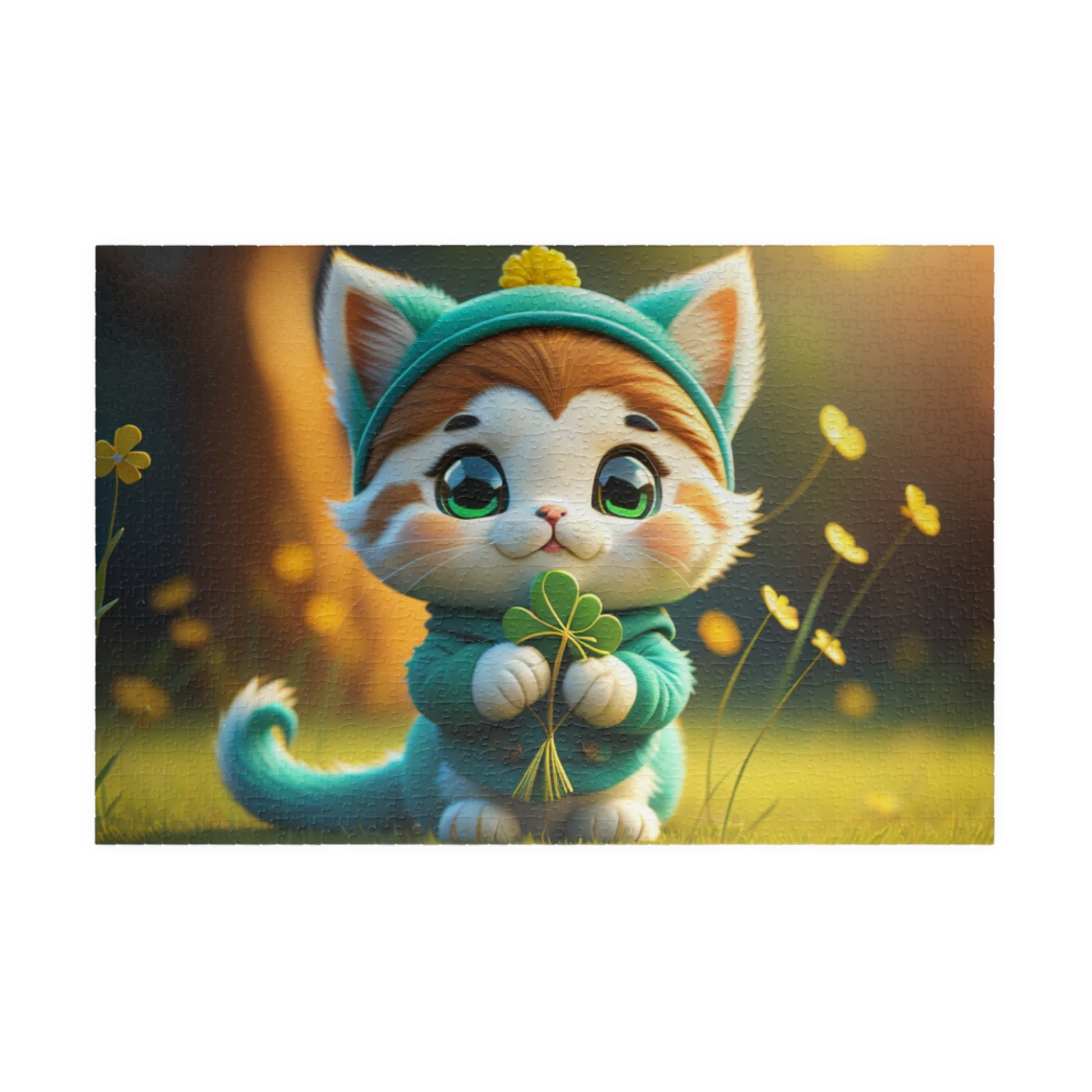 Serene Shamrock Kitty - St. Patrick's Day Mental Health Puzzle