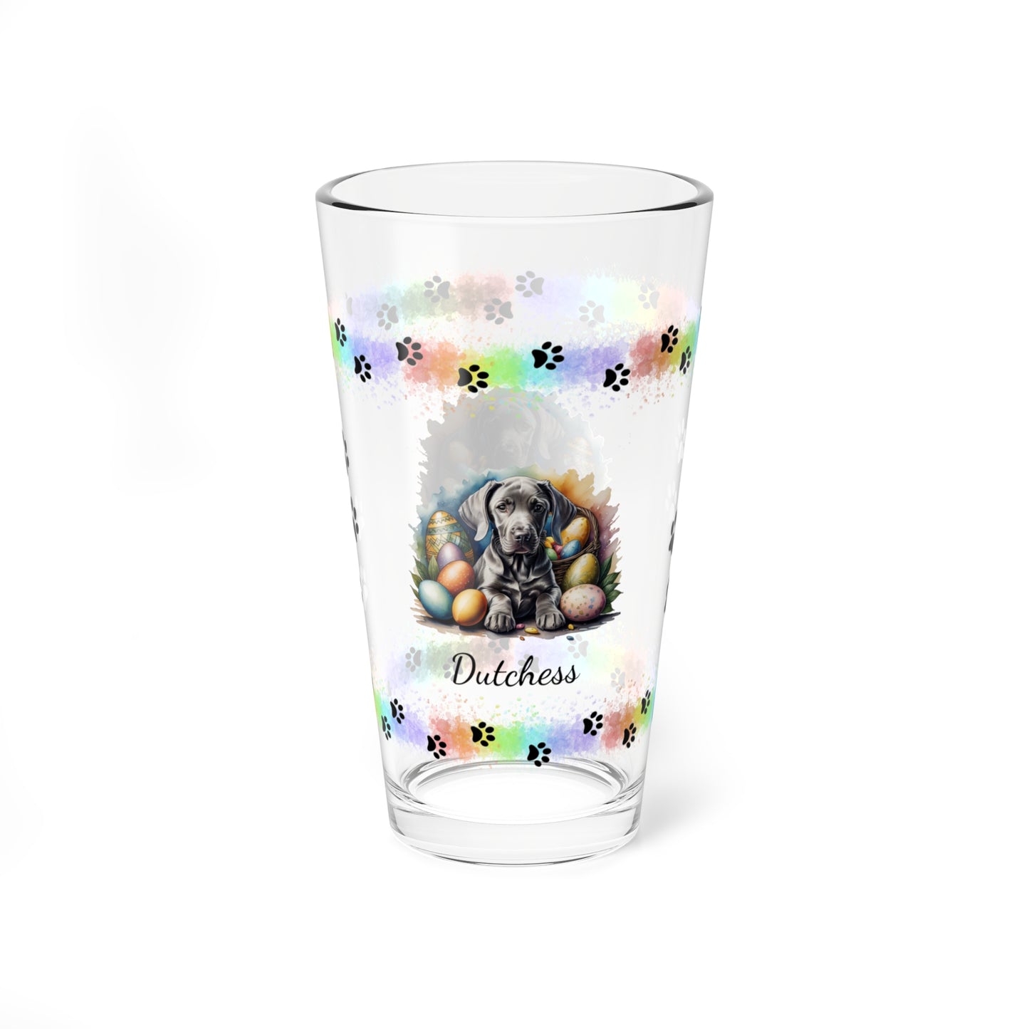 Weimaraner (Mouse Gray) Personalized Easter Puppy 16oz Pint Glass - Custom Dog Design, Mental Health Gift, Easter Décor, and Festive Celebrations