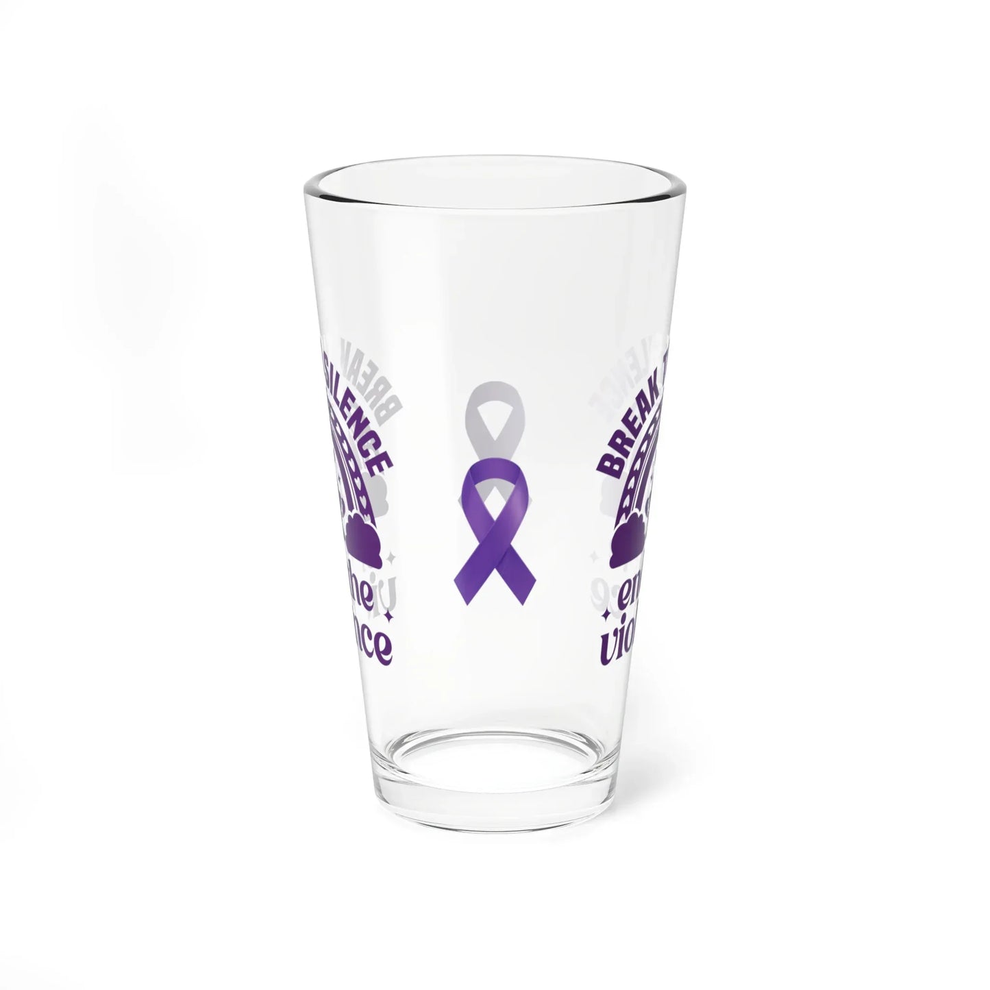Shop our premium break the silence end the violence pint glass 16oz from MySisterIsASurvivor.