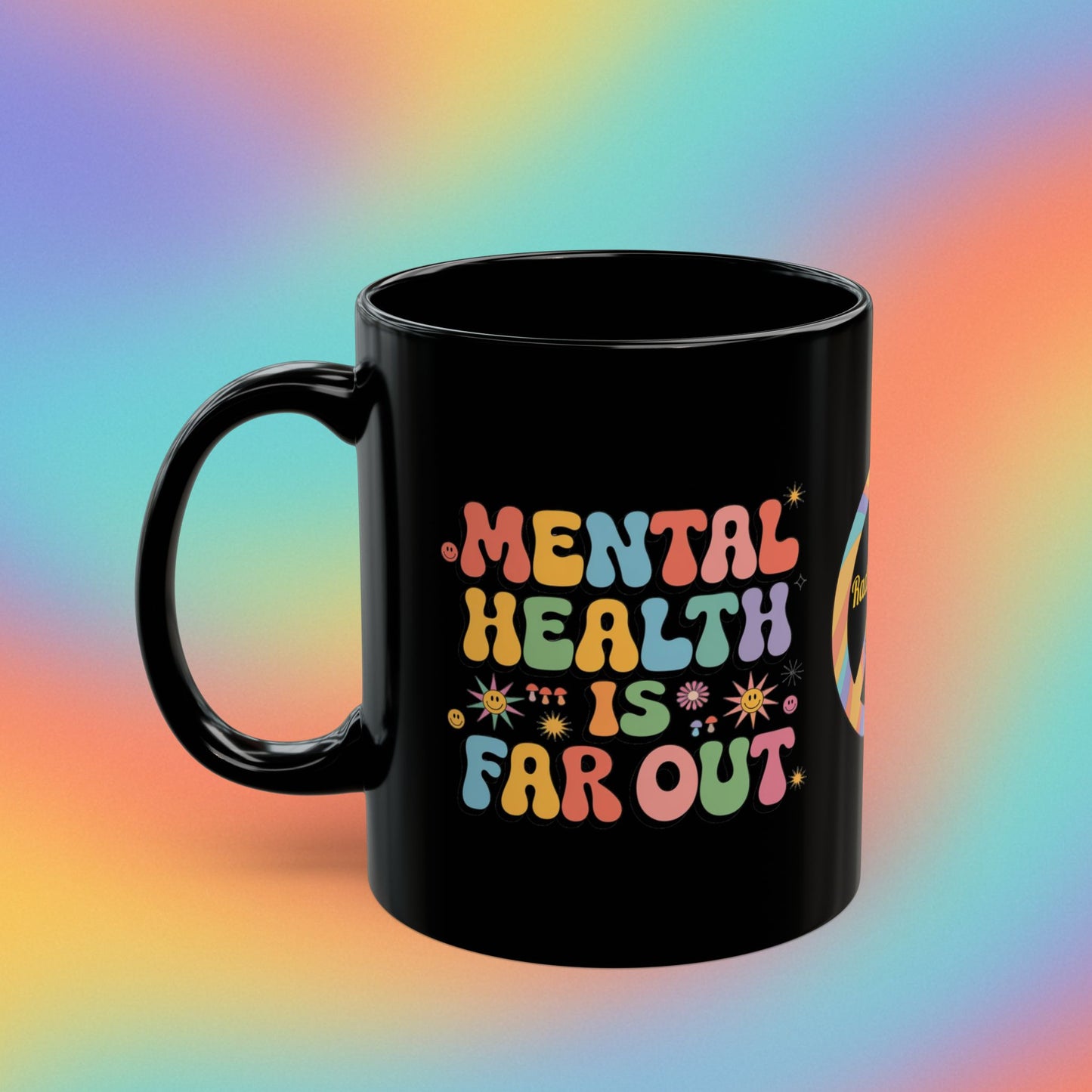 Mental Health Is Far Out 70s Mug, Groovy Retro Mental Wellness Coffee Cup - MySisterIsASurvivor
