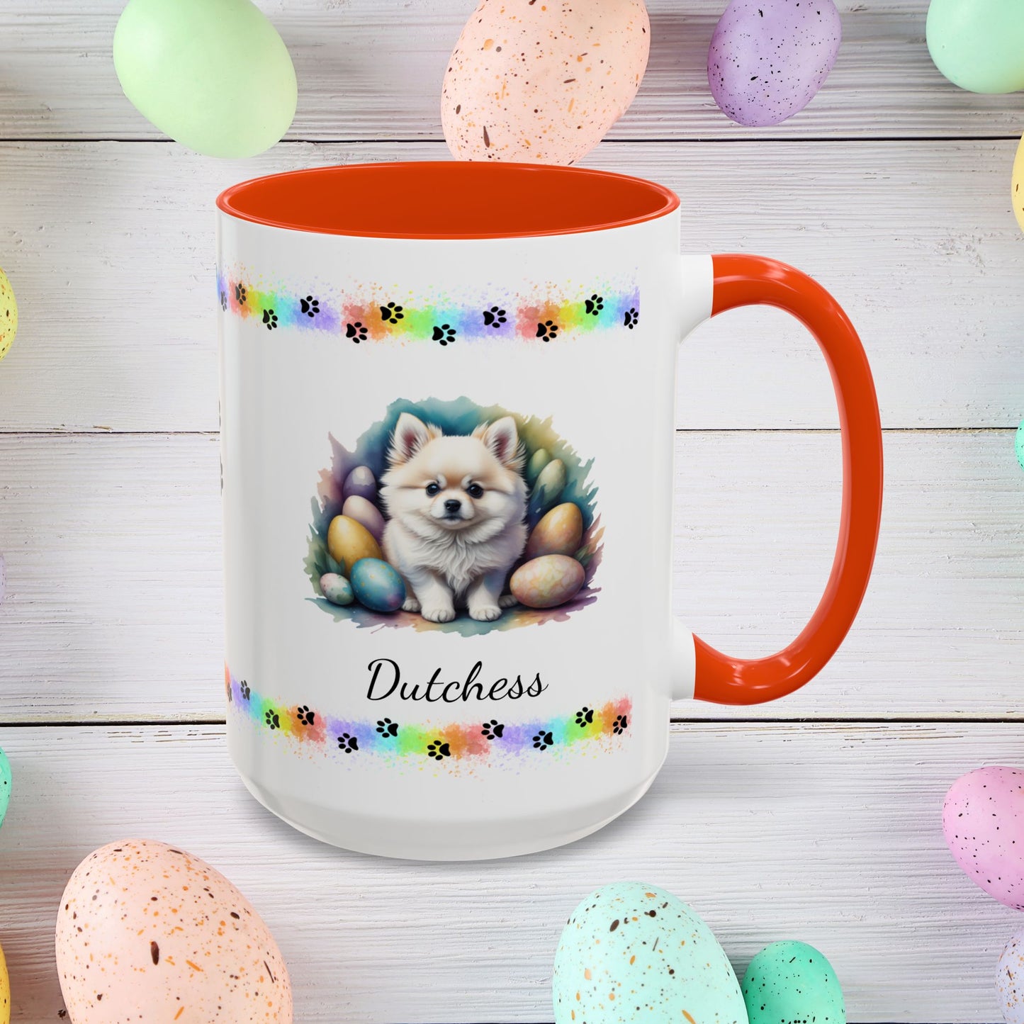 Pomeranian White Easter puppy coffee mug, personalized cute dog coffee cup gift for mental health support and comfort