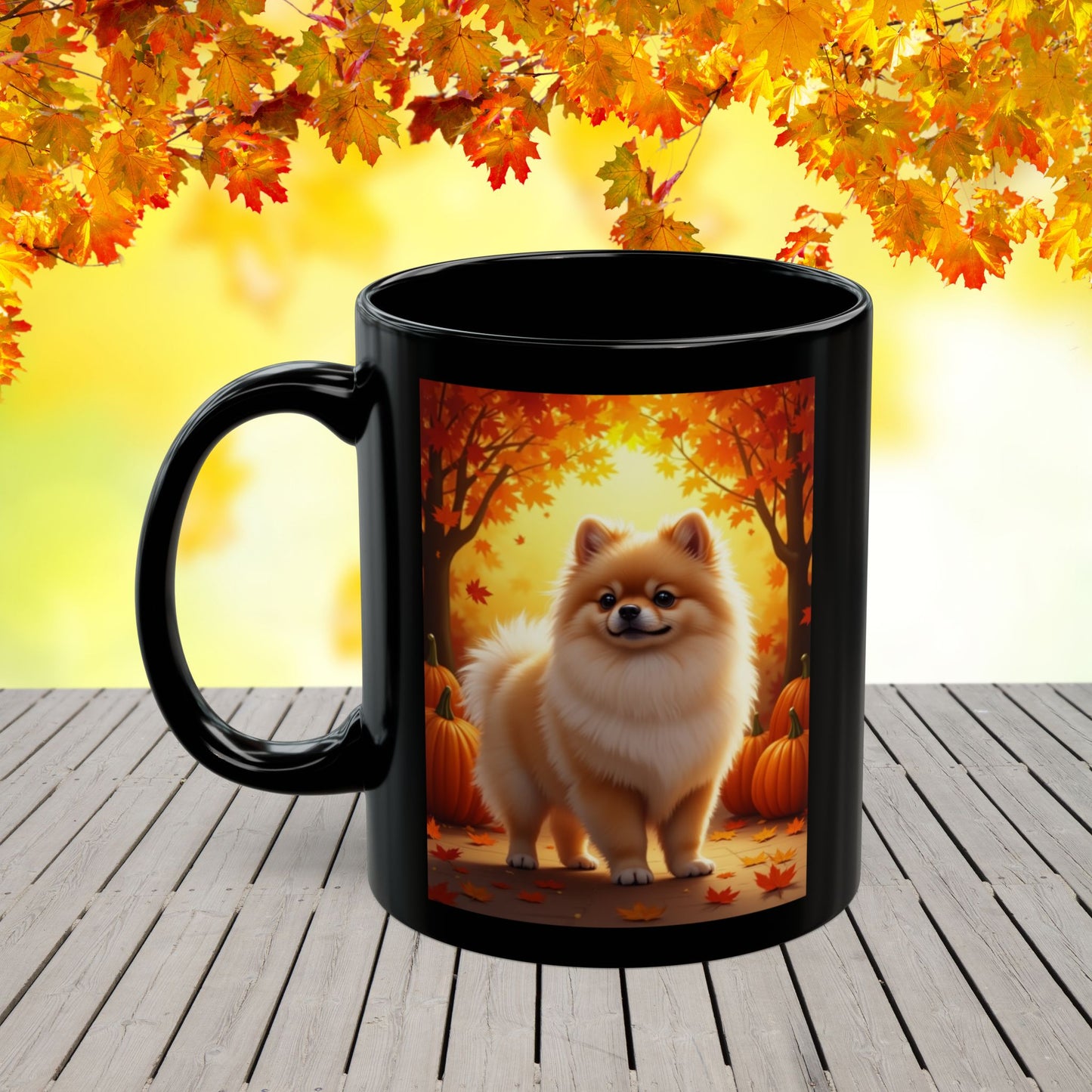 Cream Sable Pomeranian autumn coffee mug, personalized dog parent gift for cozy fall sipping